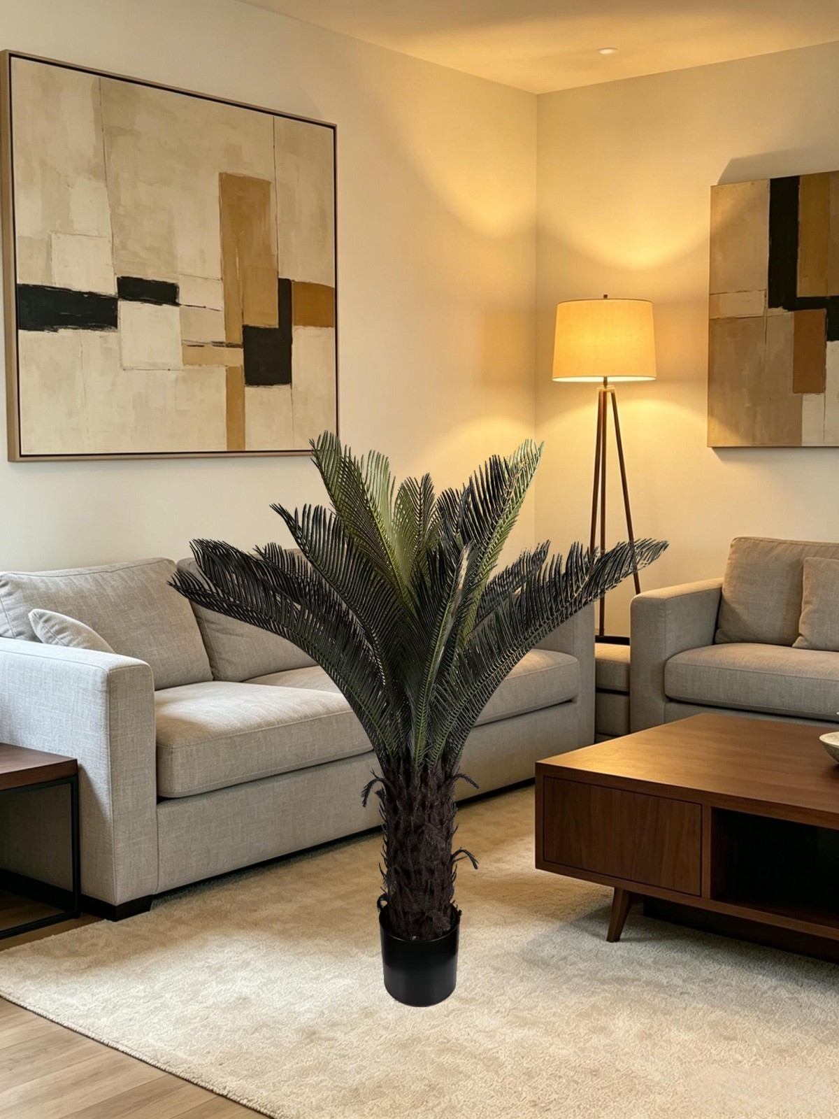 2 Pcs 120cm Artificial Sago Palm Cycas Tree Full Foliage Potted Cycad Home Decor