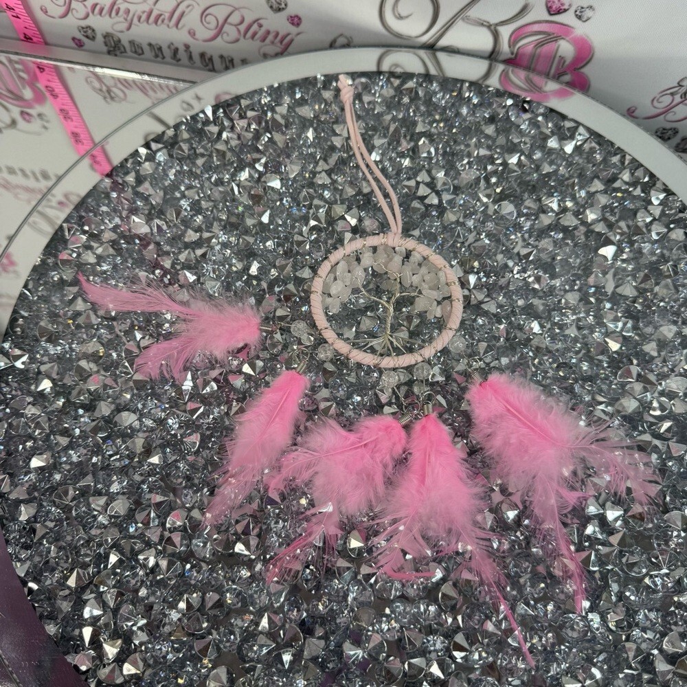 Dream catcher rose quartz Handmade Pink Tree of Life Feather Dreamcatcher mini