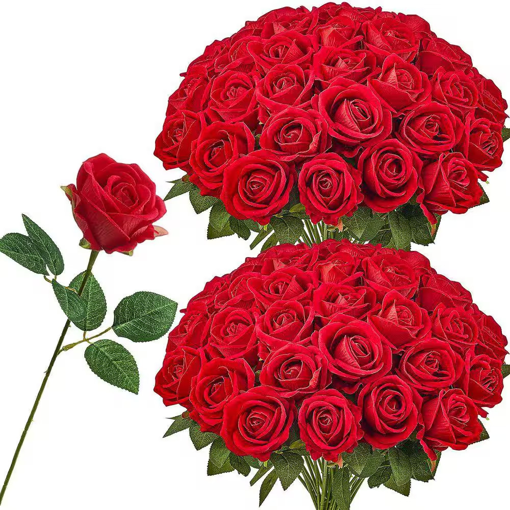 20 In. Faux Red Bridal Shower with Stems for DIY, Artificial Flowers, 60-Pieces