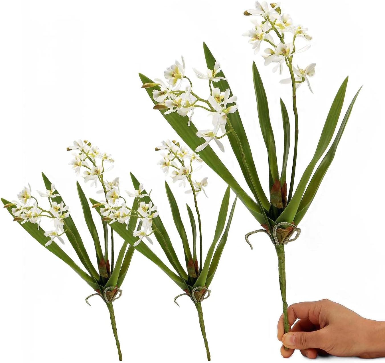 Realistic 3Pcs White Cymbidium Orchid Silk Flowers for Home Decor Centerpieces