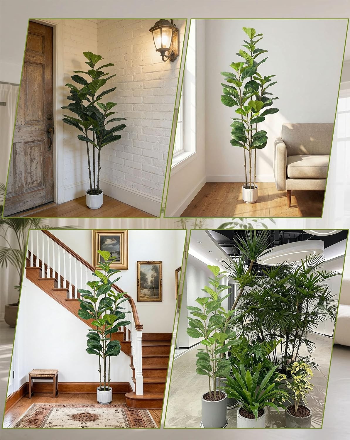 5FT Artificial Ficus Tree Faux Fiddle Leaf Fig Plant in White Pot with Moss