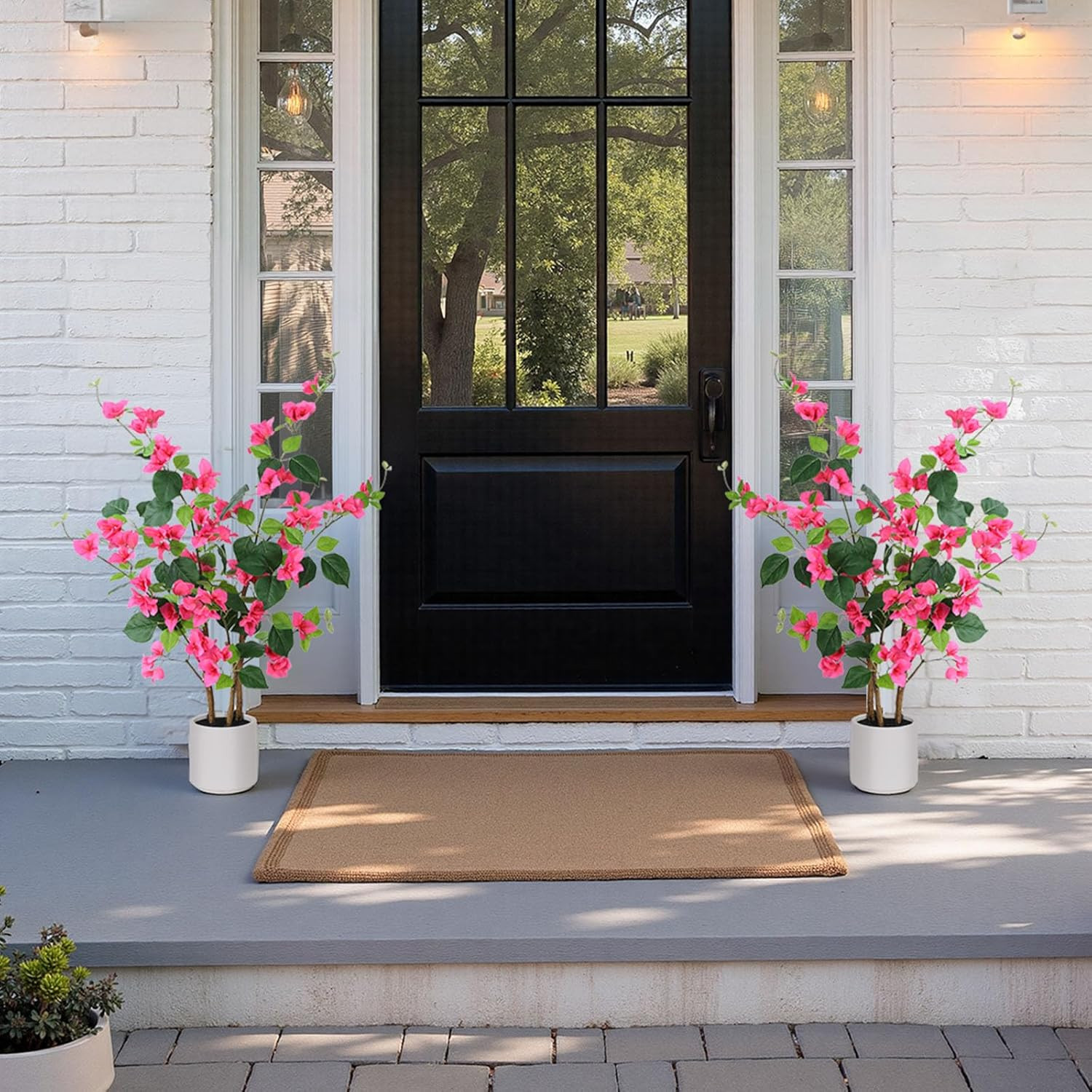 39.4″ Faux Bougainvillea Tree in White Planter for Indoor & Outdoor Decor