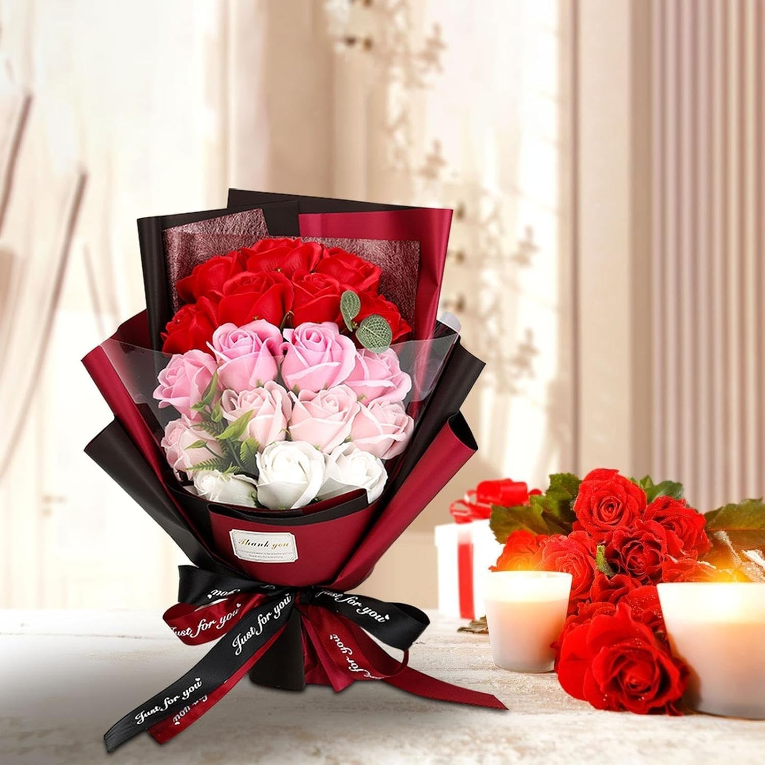 Roses Bouquet Artificial Flower – Preserved Red Rose Flowers with Love Necklace