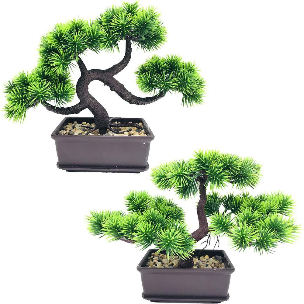 2 Pack Potted Artificial Bonsai Pine Trees Fake Japanese Zen Garden Decoration