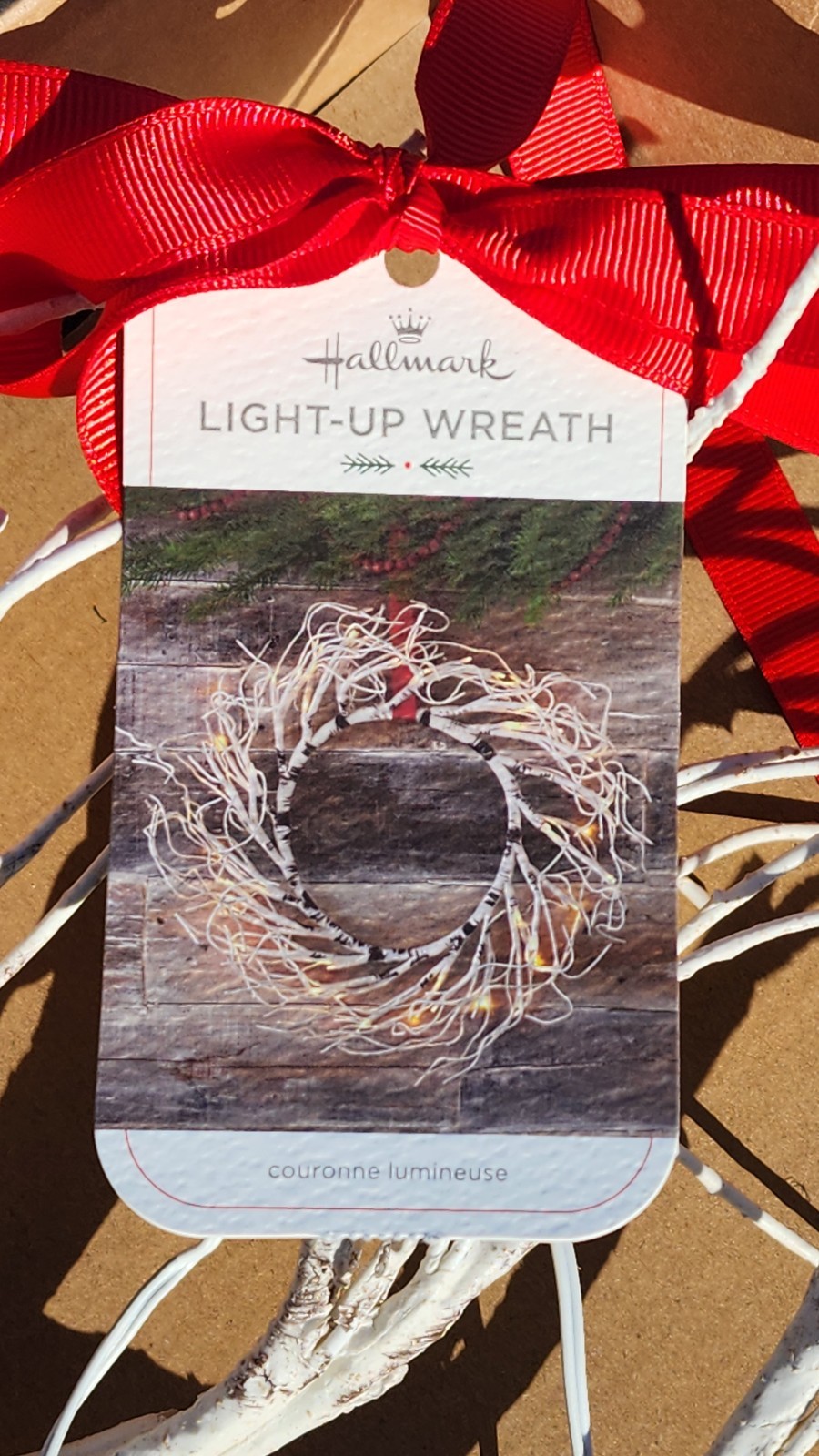 Hallmark Light-Up Wreath Birch White Twig Wreath LED Lights Battery Operated