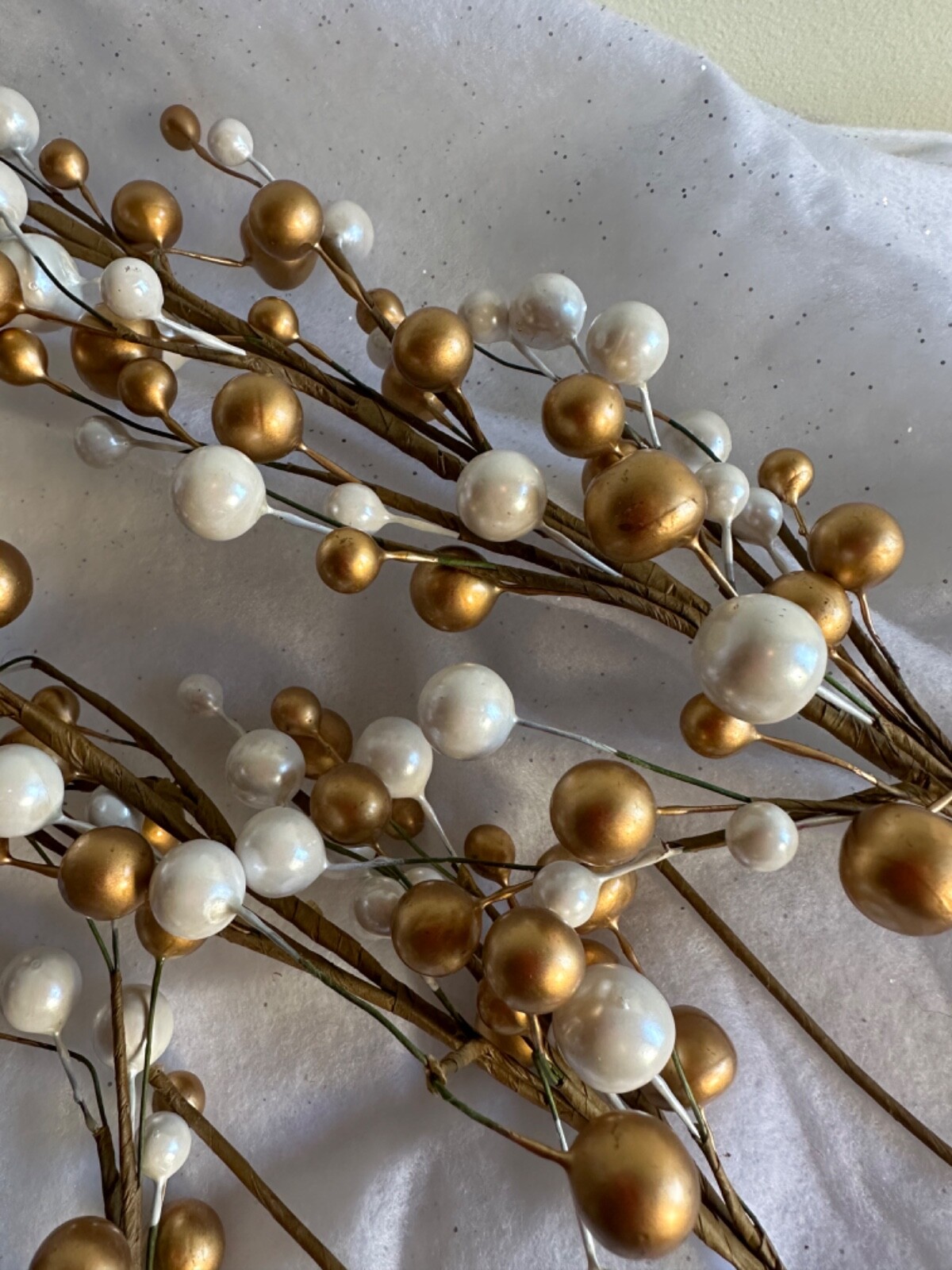 Berry Cluster Artifical Plant Spray Decorations Gold Beads White and Bronze