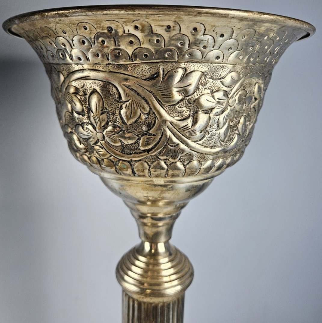 Indian Silver Lacquered Brass Ornate Decorative Floral Flower Basin Stand 29.5″