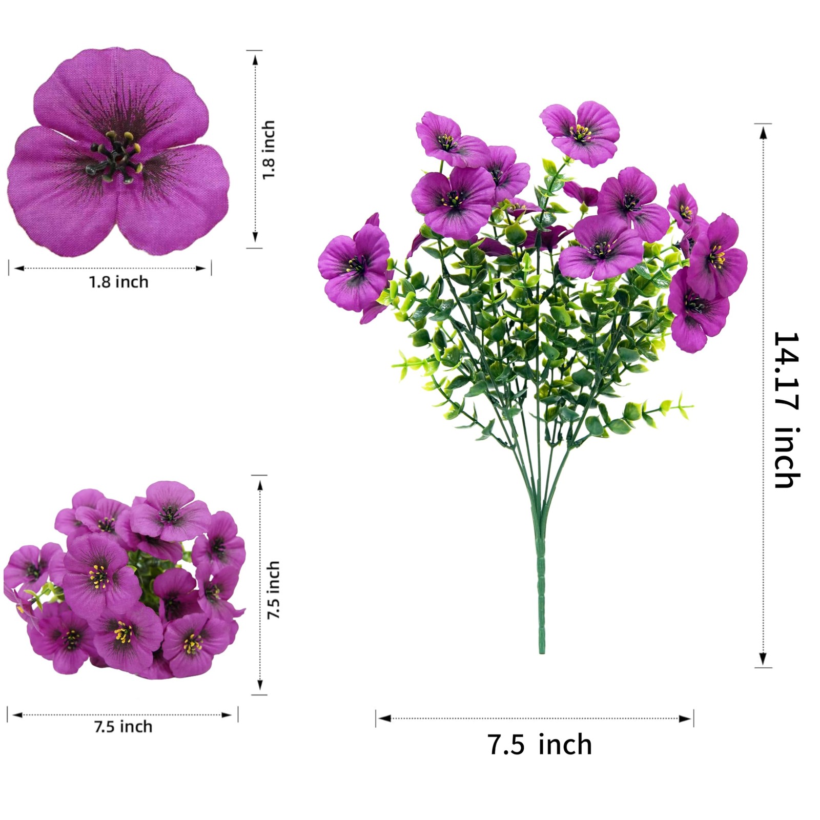 Artificial Pansy Flowers 8 Assorted Colors UV Resistant Faux Silk Flowers for…