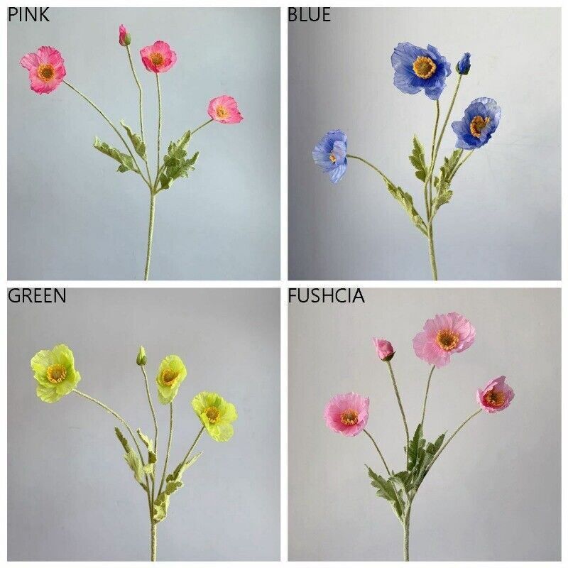 Artificial Poppies Flower Gorgeous Silk Papaver Rhoeas Flocking Stem Home Decors