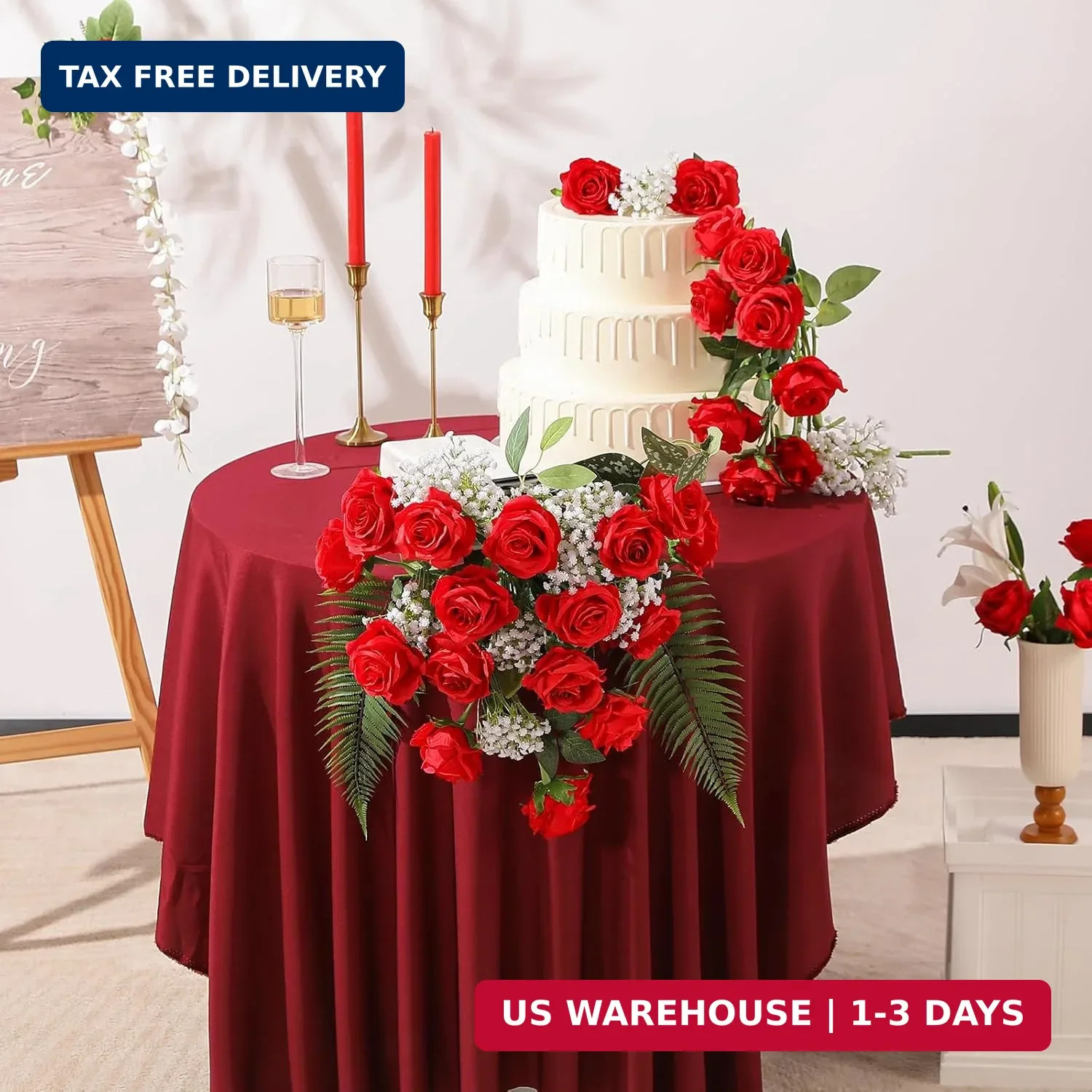 Hawesome 12PCS Artificial Silk Flowers Realistic Roses Bouquet Long Stem for Hom