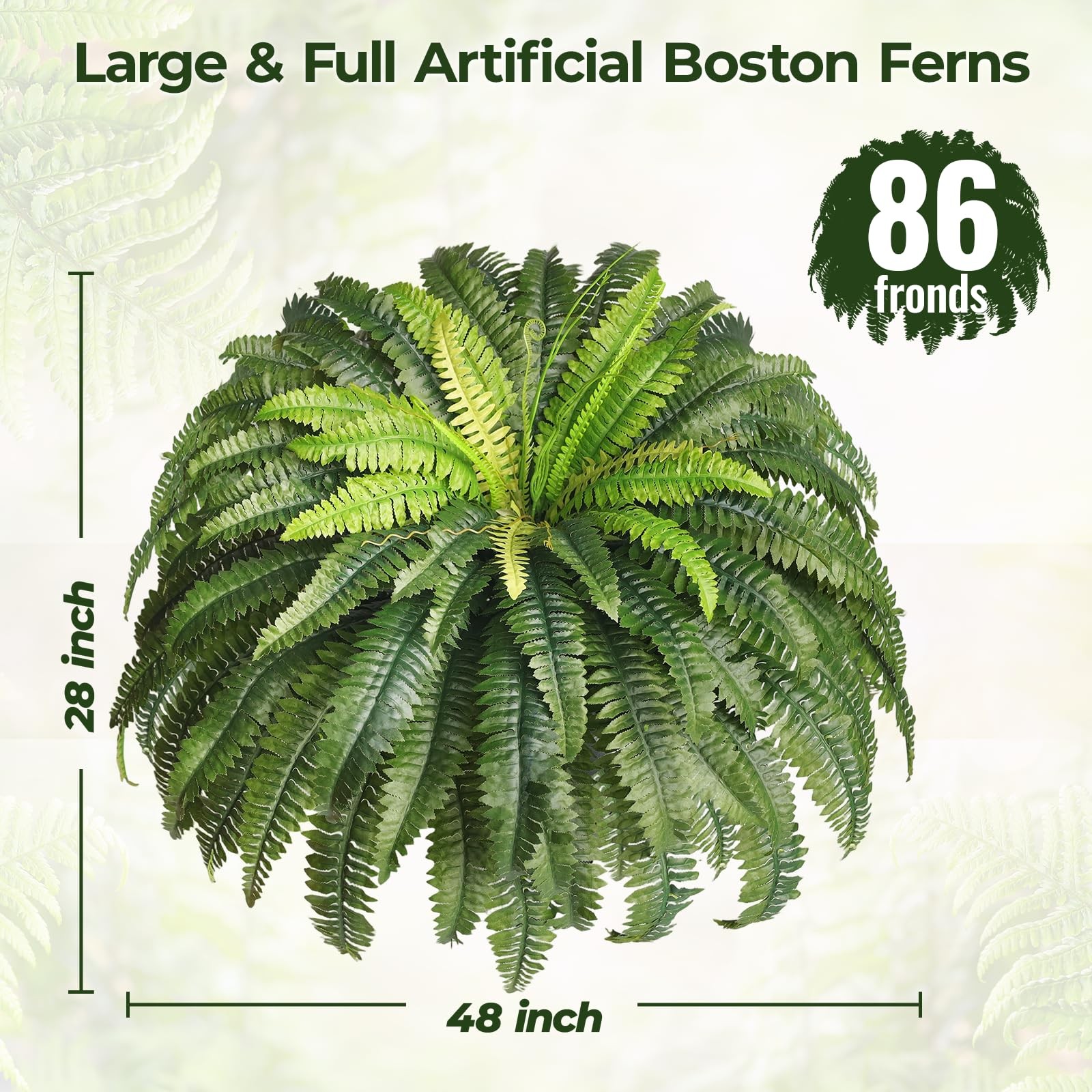 2 Pcs 48″ Fake Ferns, 86 Branches Artificial Ferns for Outdoors Large Artific…