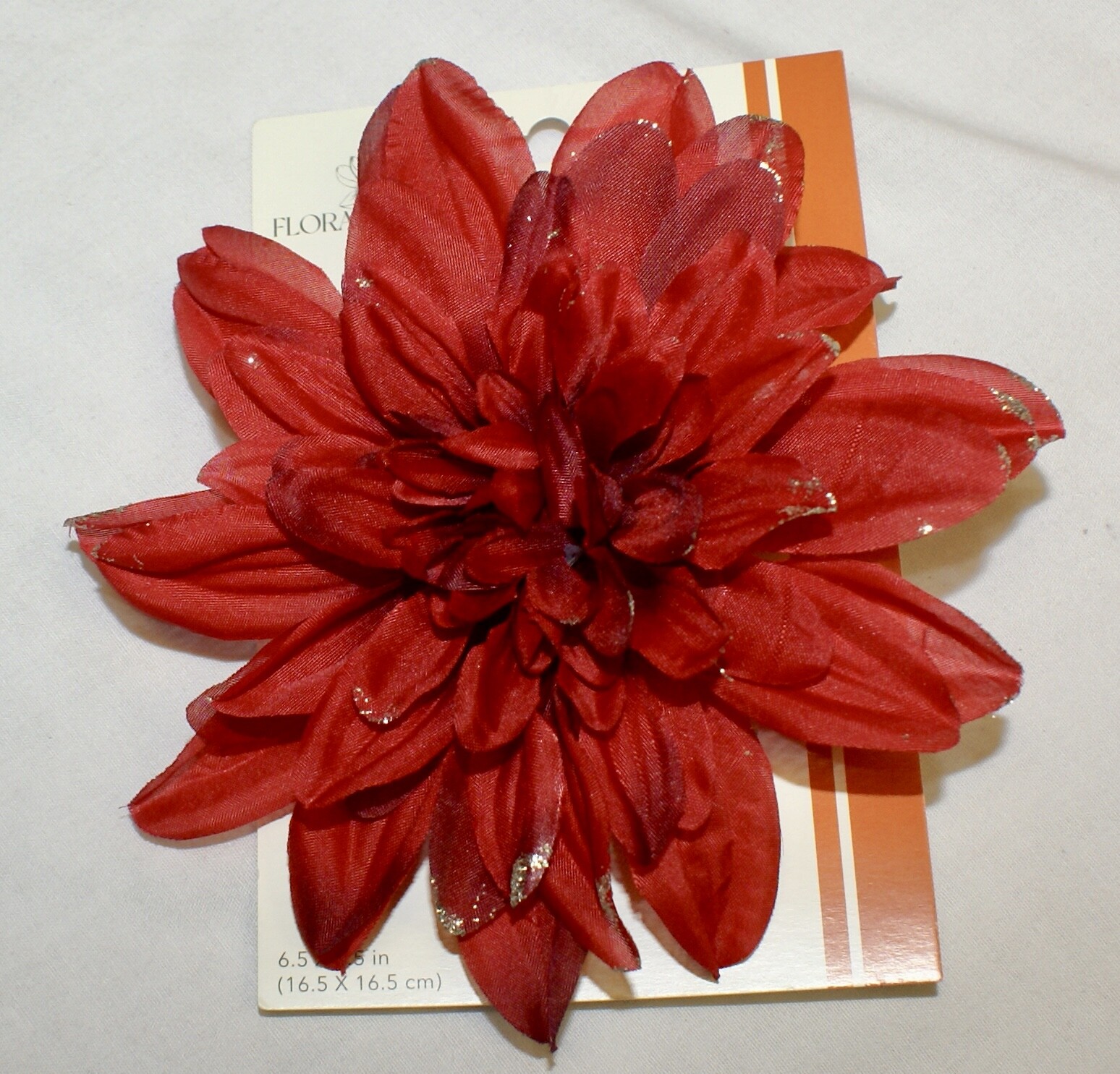 Silk Floral Mum Flowers Clip On Rusty Red or Beige/Pink Glittered 6″ New Each