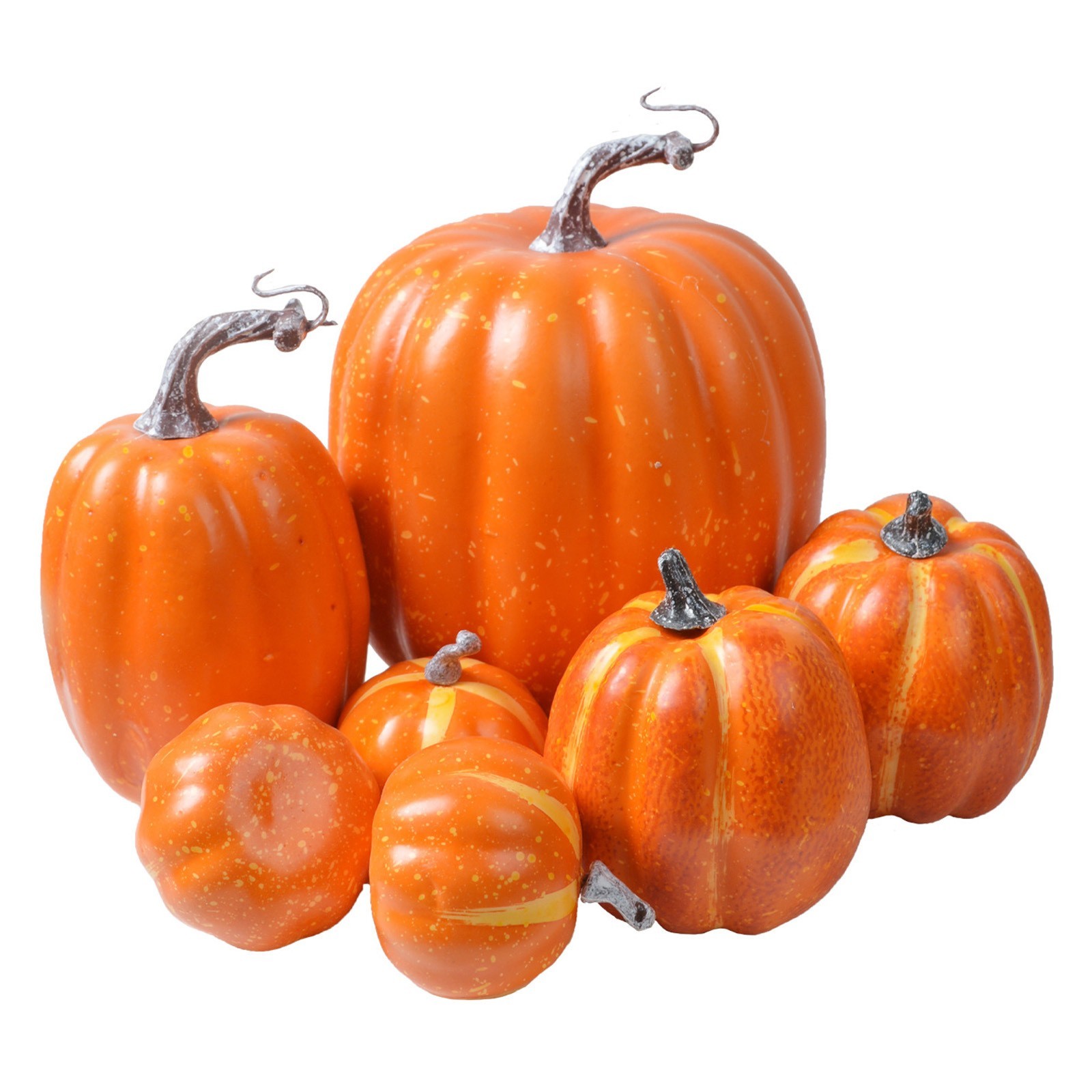 Hand Painted Speckled Foam Pumpkins 7 Pack for Mantel Tiered Tray Table Use