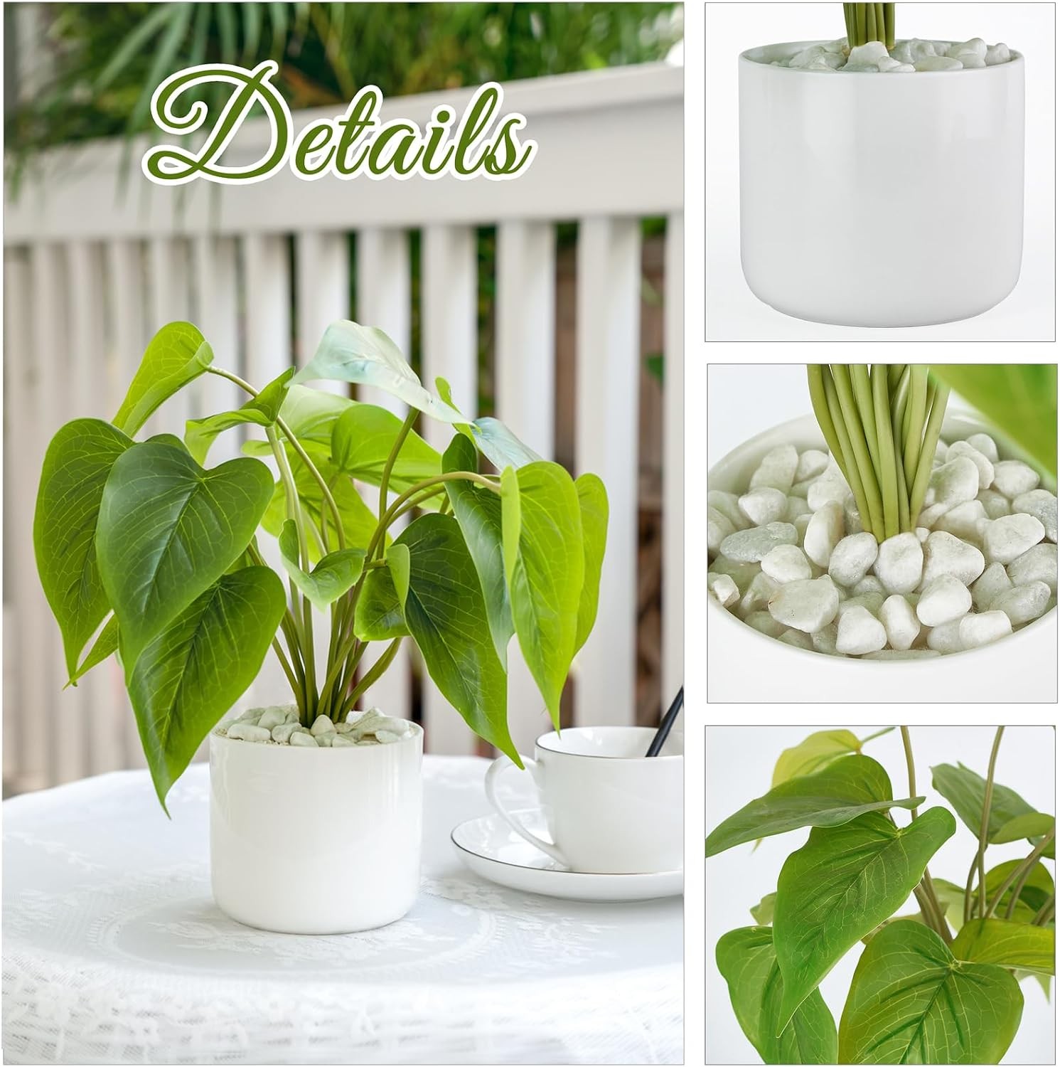 Faux Plants in Ceramic Pot, Indoor Green Leaf Modern White Planter US