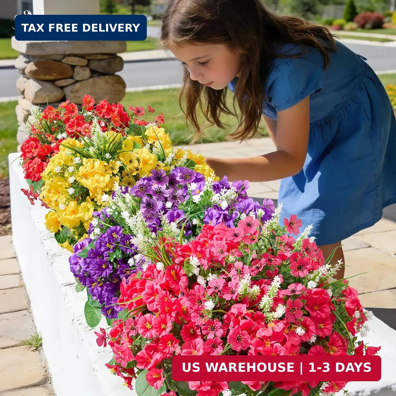 16 Bundles Artificial Flowers for Outdoors, UV Resistant Silk Faux Flowers for O