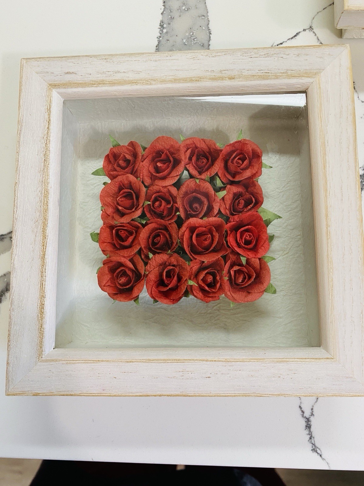 Set of 2 Shadow Box Wall Decor White Frames with Artificial Paper Red Roses