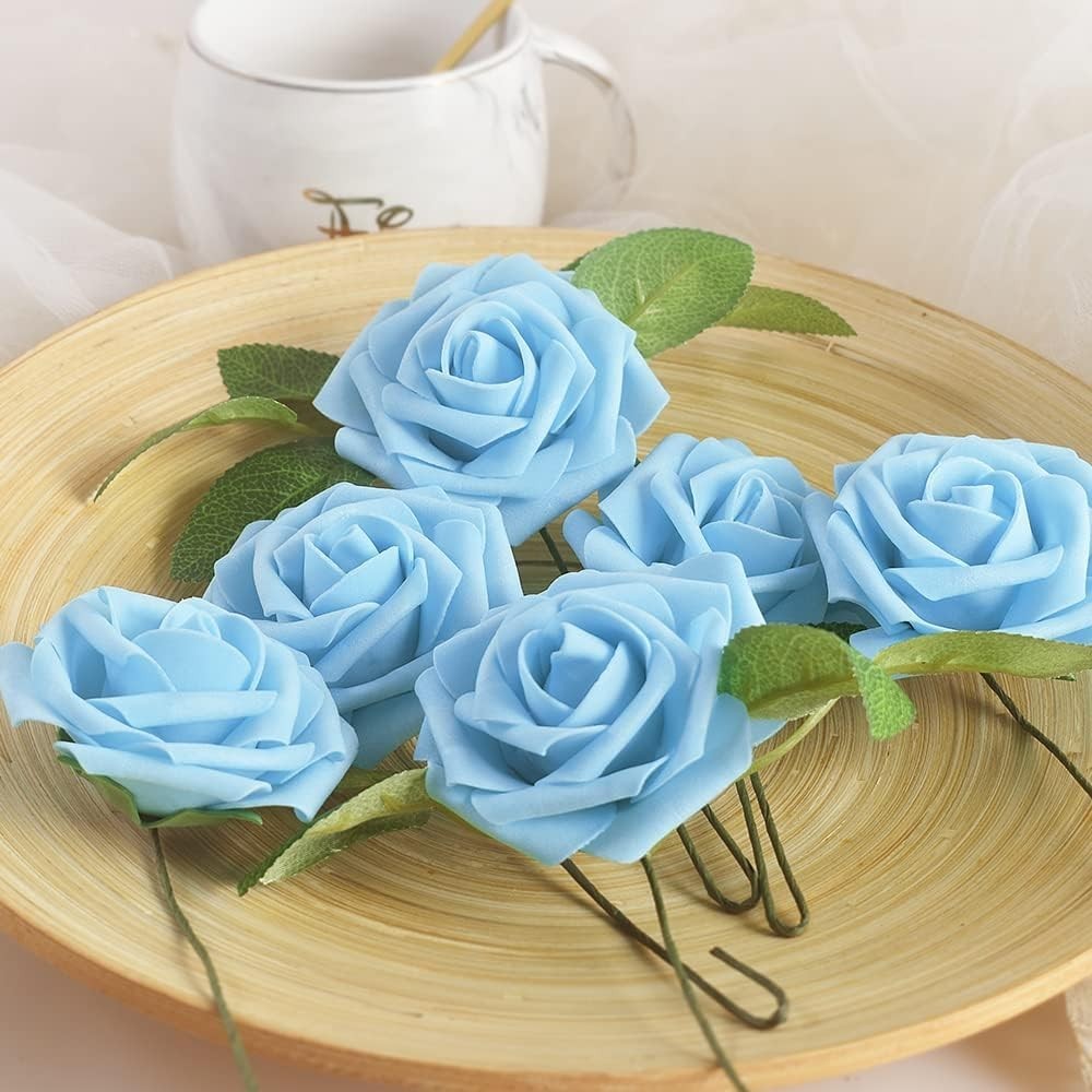 25pcs Aqua Blue Roses with Flexible Stems Indoor Decoration for All Occasions