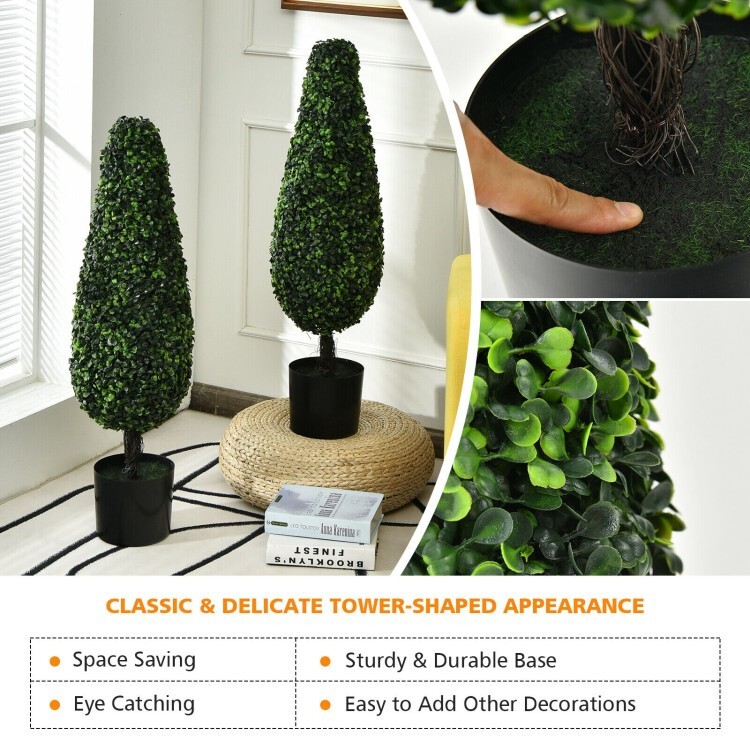 2 Pack Artificial Tower 3FT Topiary Tree UV Resistant Indoor Outdoor Office Tree