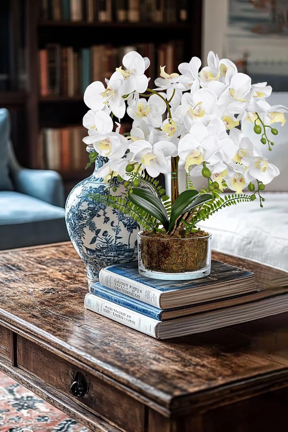 White Orchids Artificial Flowers 16.5″ Faux Orchids Plant in Pot Fake Flower