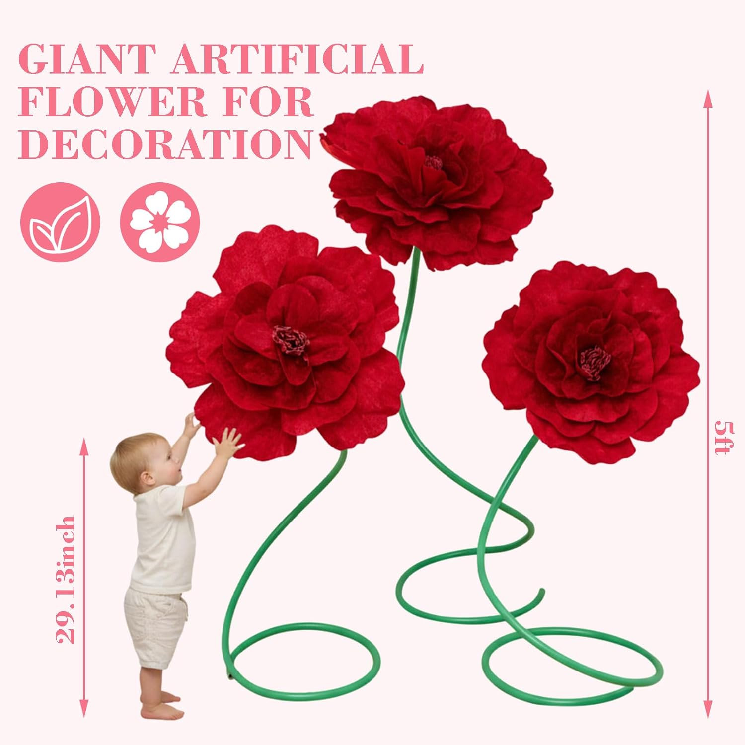 Giant 5 Ft Artificial Peony Flowers – 3 Pcs for Weddings & Events Decor