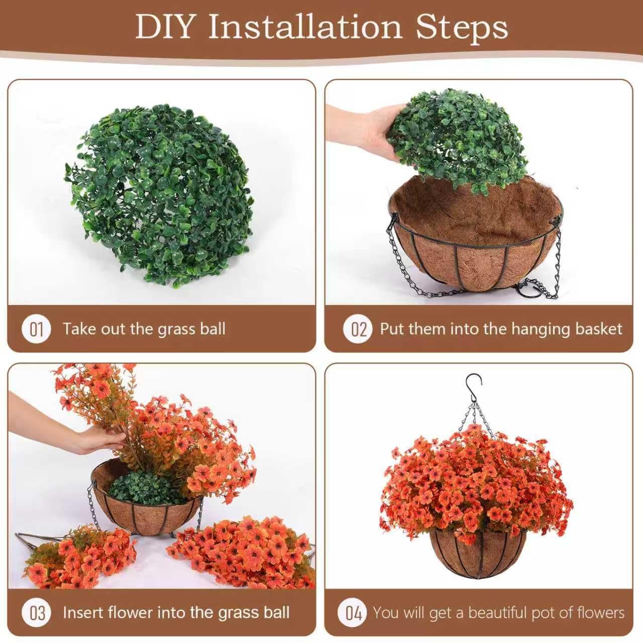 24 Pcs Artficial Outdoor Flowers with Hanging Baskets, Orange Fall mums 2 Pac…