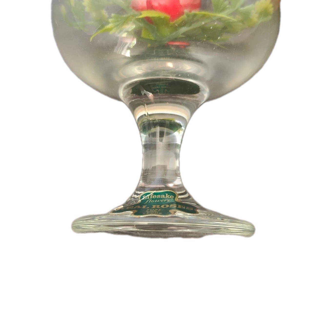 Lifesake Flowers Red Rose Preserved In Wine Glass Decor VTG Cottage Core Romance