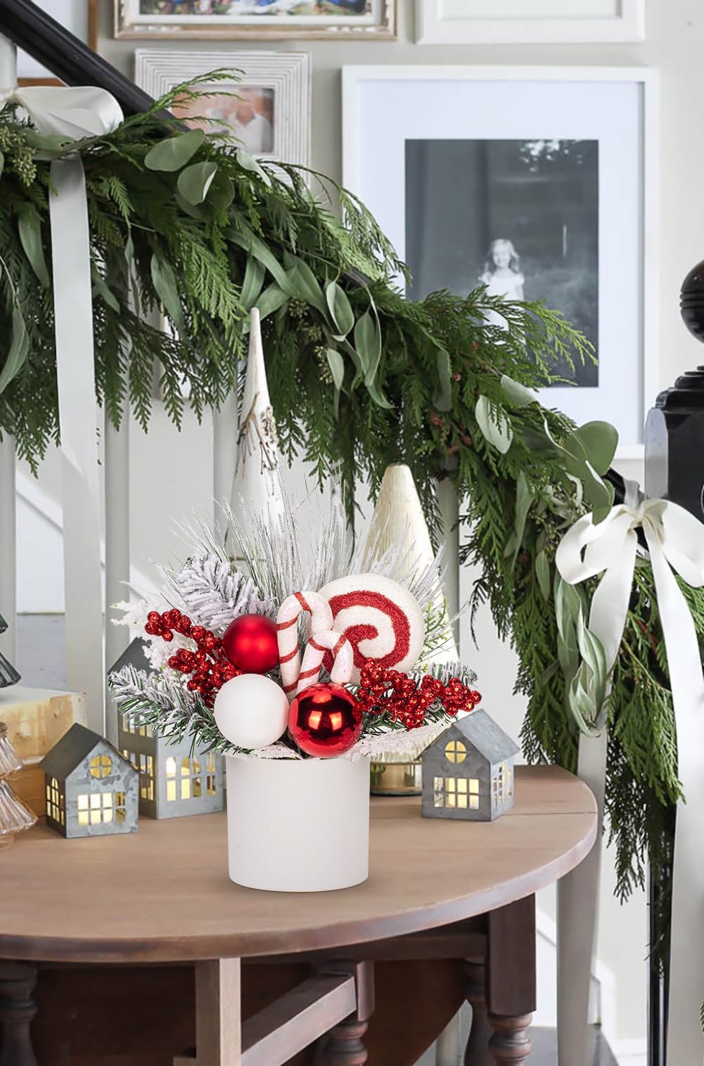 Small Tabletop Artificial Christmas Tree Potted Plant Berries Ornaments 12″