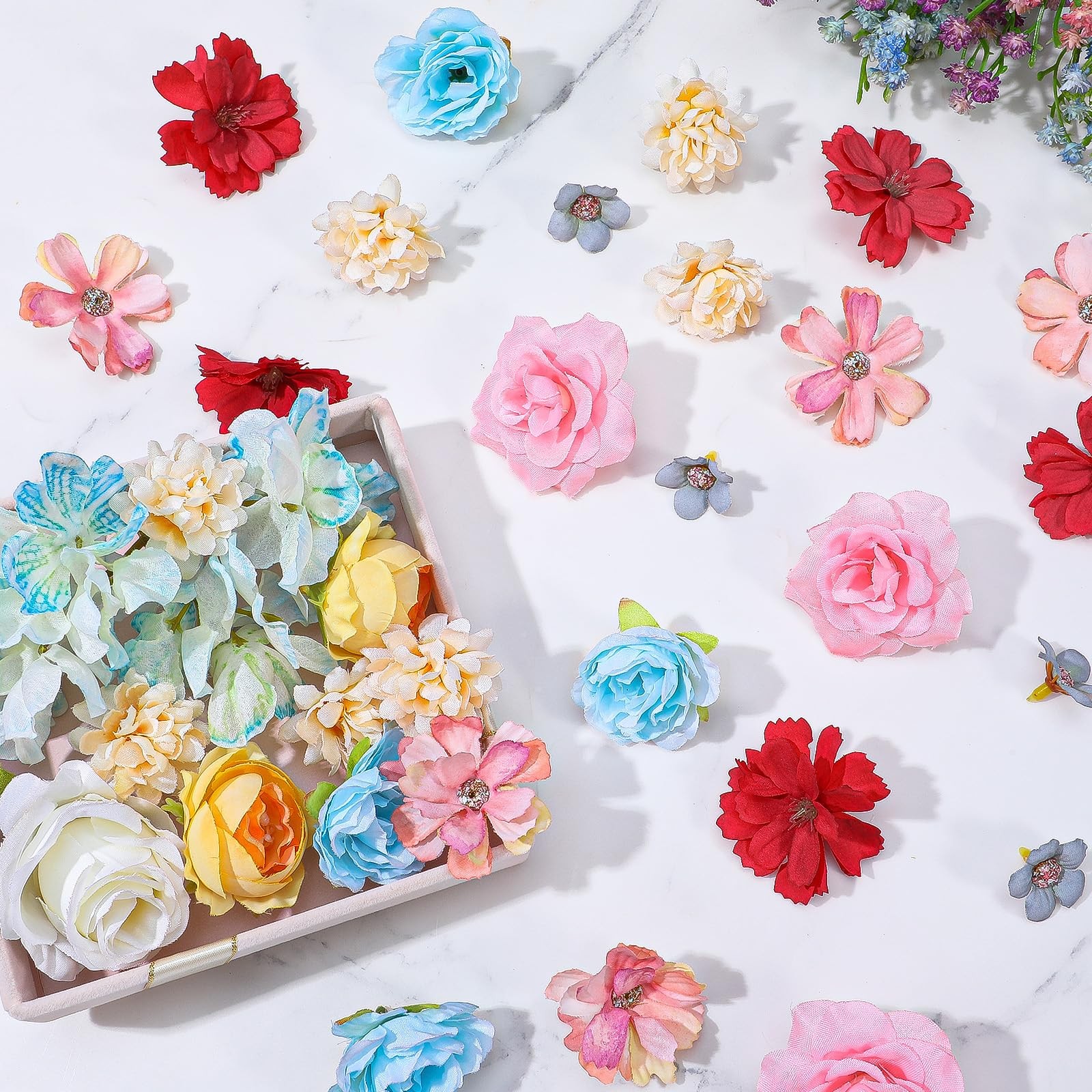 50 PCS Faux Flower Heads Mini Silk Flowers Artificial Flower Heads Bulk Small…