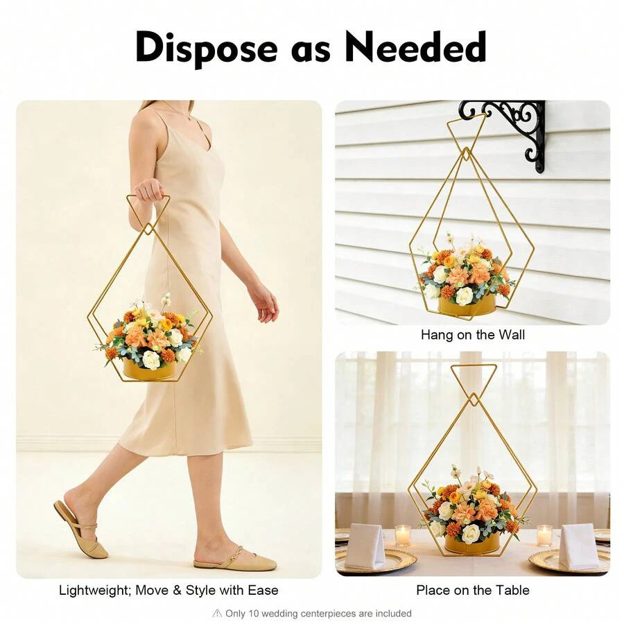 NEW 10 Pcs Gold Geometric Diamond Vases Wedding Centerpiece FREE SHIPPING