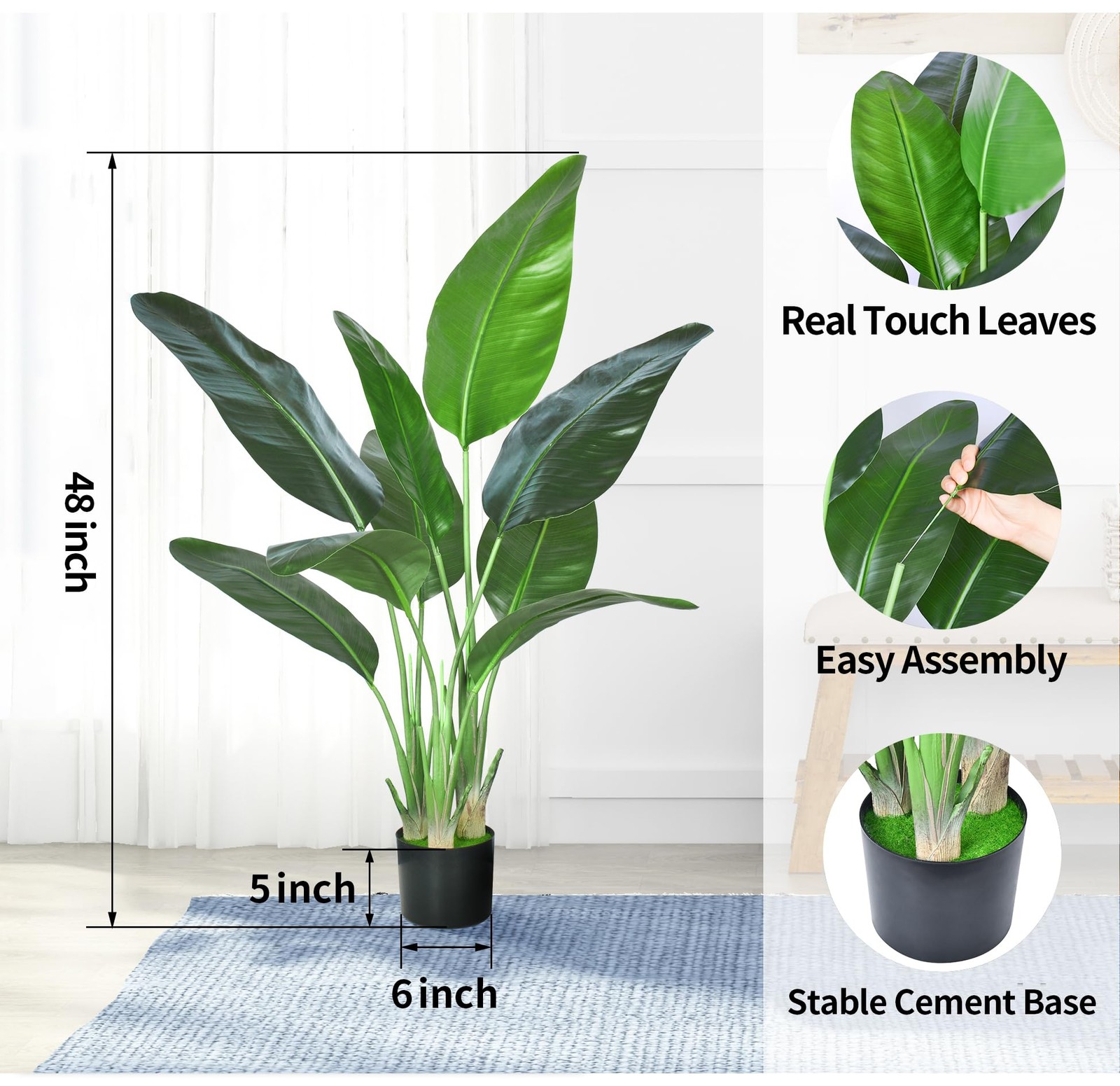 2Packs 4FT Artificial Bird of Paradise Plant,Faux Palm Tree Potted Plant with…