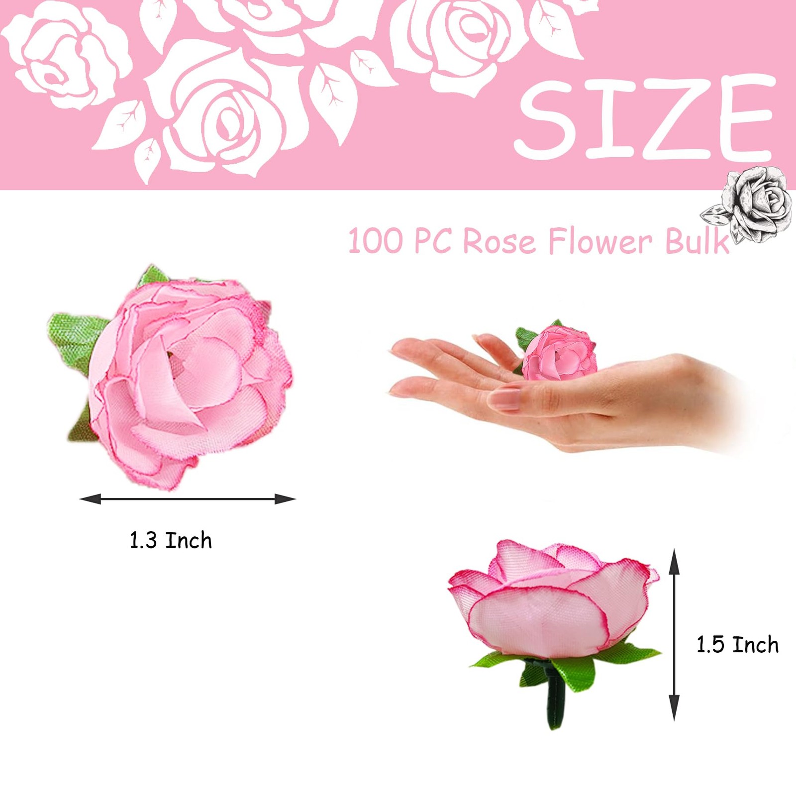 100 PCS 1.3 Inch Pink Roses Artificial Flowers Silk Mini Heads Bulk Fake Decor