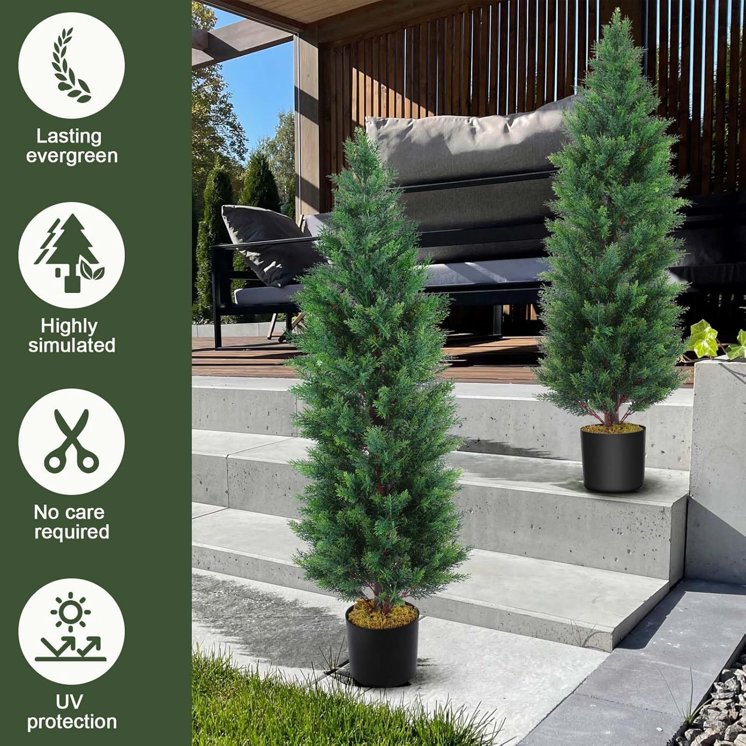 2 Pcs 4 Ft Artificial Topiary Cedar Trees, Outdoor Faux Pine Shrubs, Realistic F
