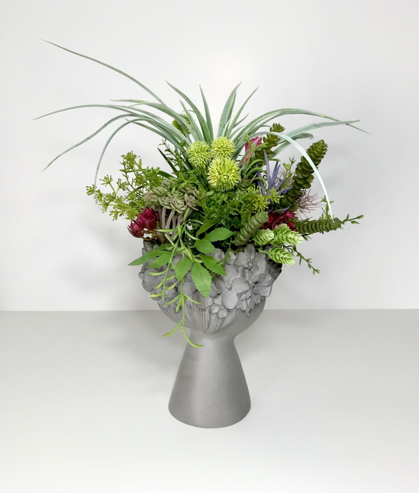 FAIRY GODDESS HEAD VASE FAUX BLOOMING CACTUS SUCCULENTS ARRANGEMENT GIFT NEW
