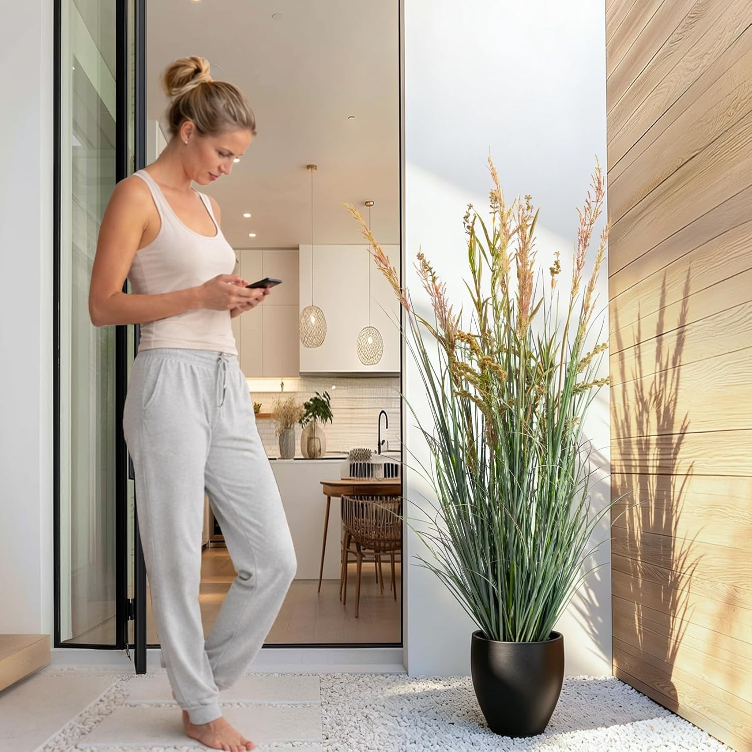 2 Pack Faux Plastic plantas Synthetic Pampas Grass Indoor Outdoor Realistic