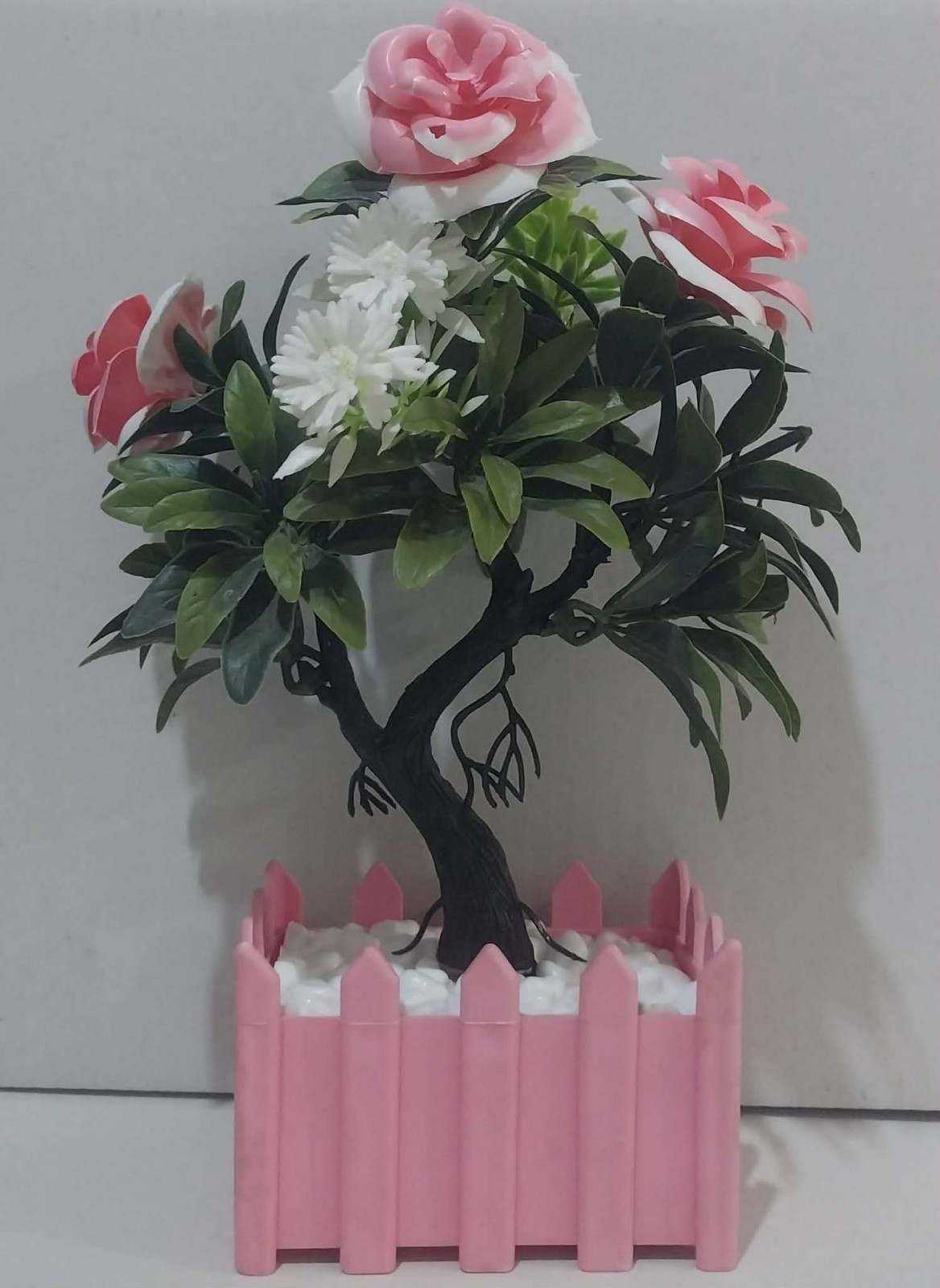 Artificial Pink Rose Flower Arrangement Decorative Planter Indoor Home Decor10″