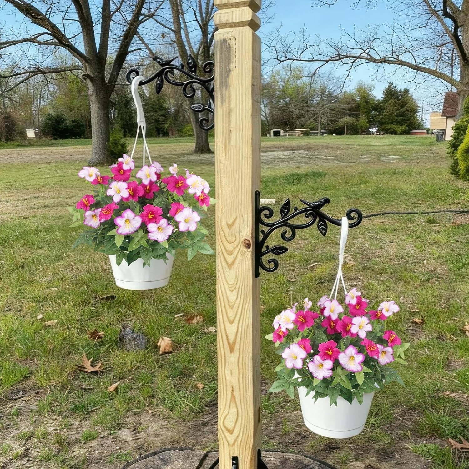 2Pcs Artificial Flowers for Outdoors Fake Plants Outside Magenta, Light Purpl