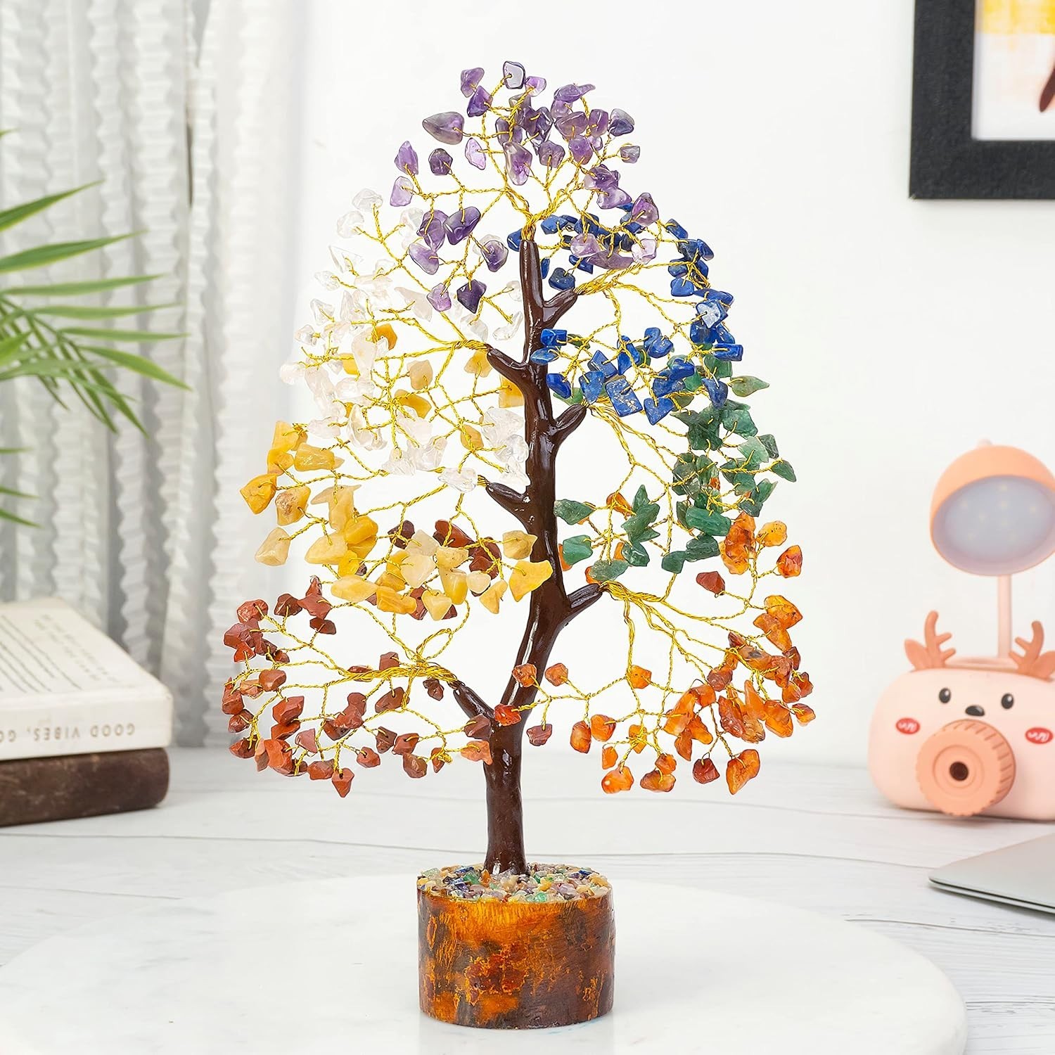 Seven Chakra Crystal Tree of Life Stone Fortune Feng Shui Bonsai for Good Luck