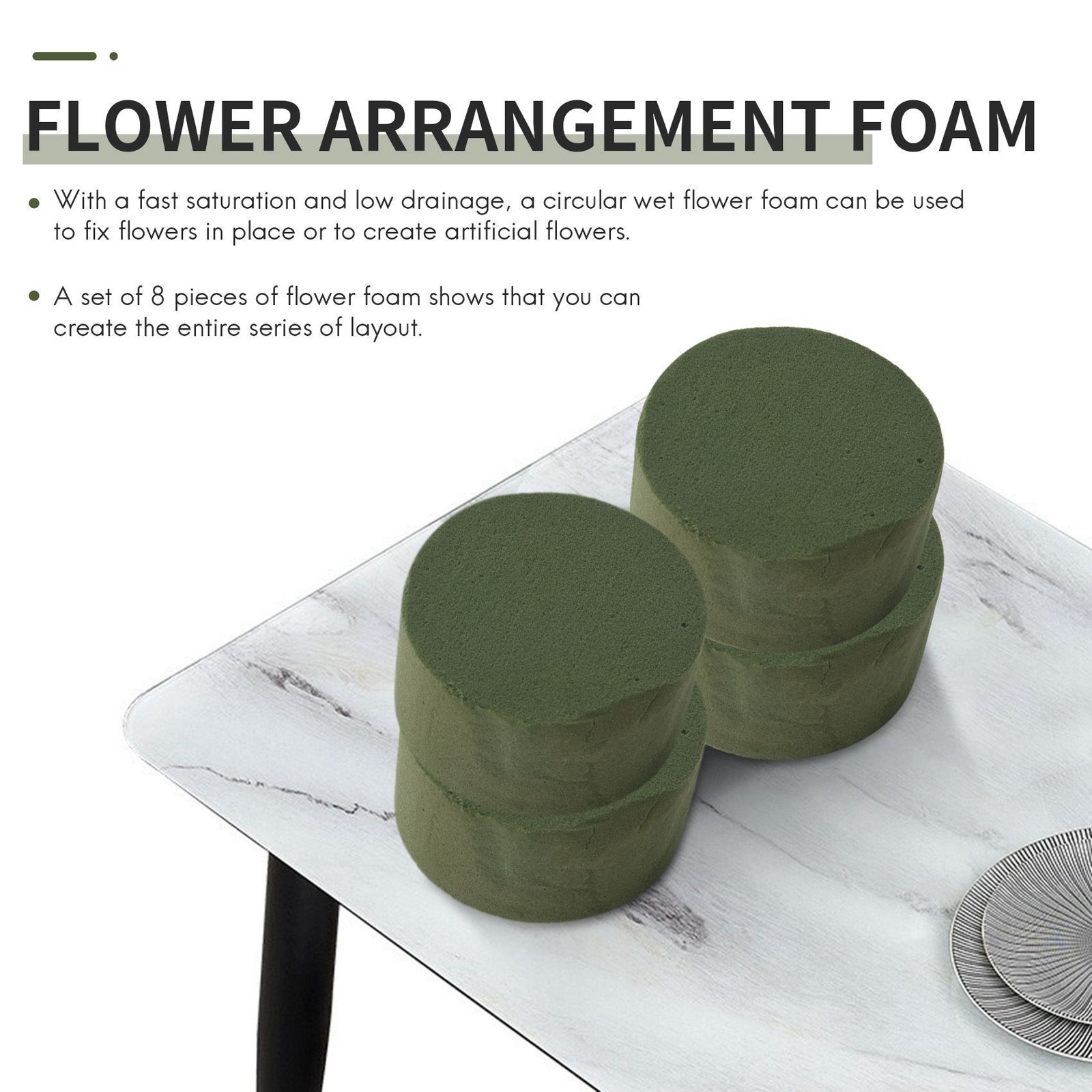 8 Pack DIY Flower Arrangement Kit Green Round Wet Floral Foam, Wedding8811
