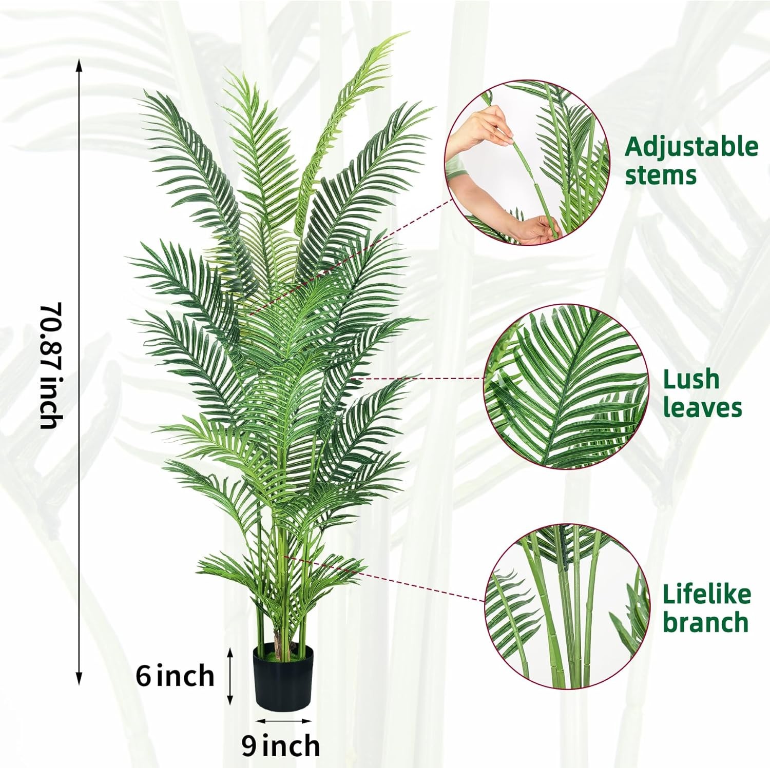 6FT Artificial Palm Tree with Real Touch Leaves and Adjustable