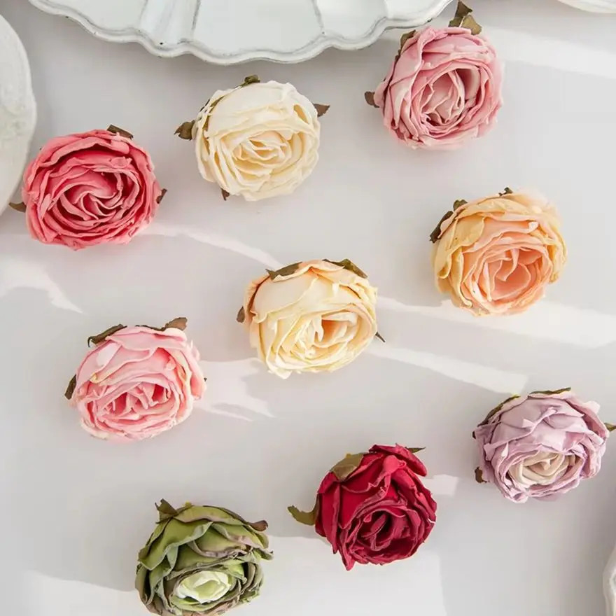 Artificial Burned Edge Rose Floral Bouquet For Wedding Home Garden Party Wreath