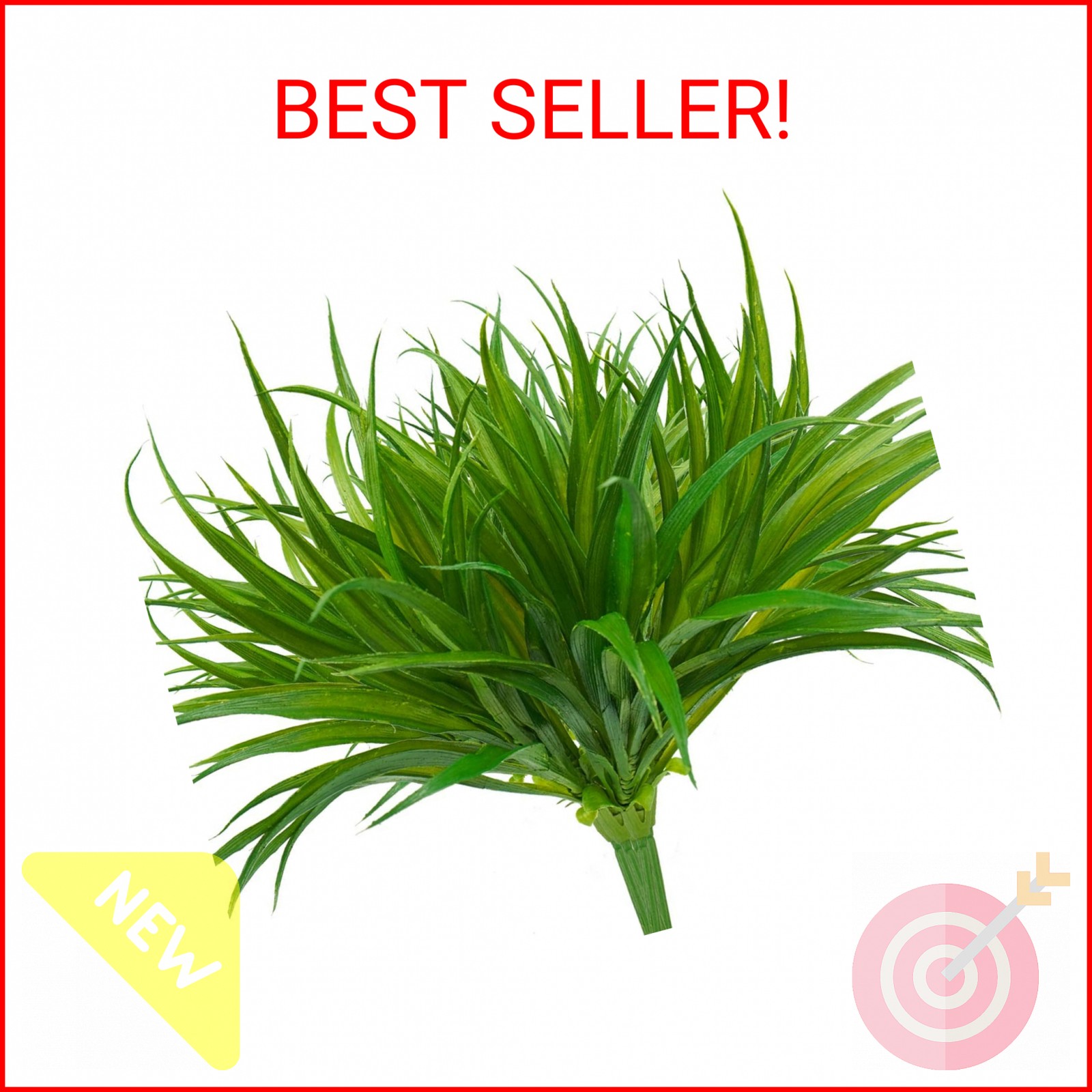 Phliofd 6Pcs Artificial Grass Fake Plants 17.3in 16 Leaves Outdoor Fake Grass UV