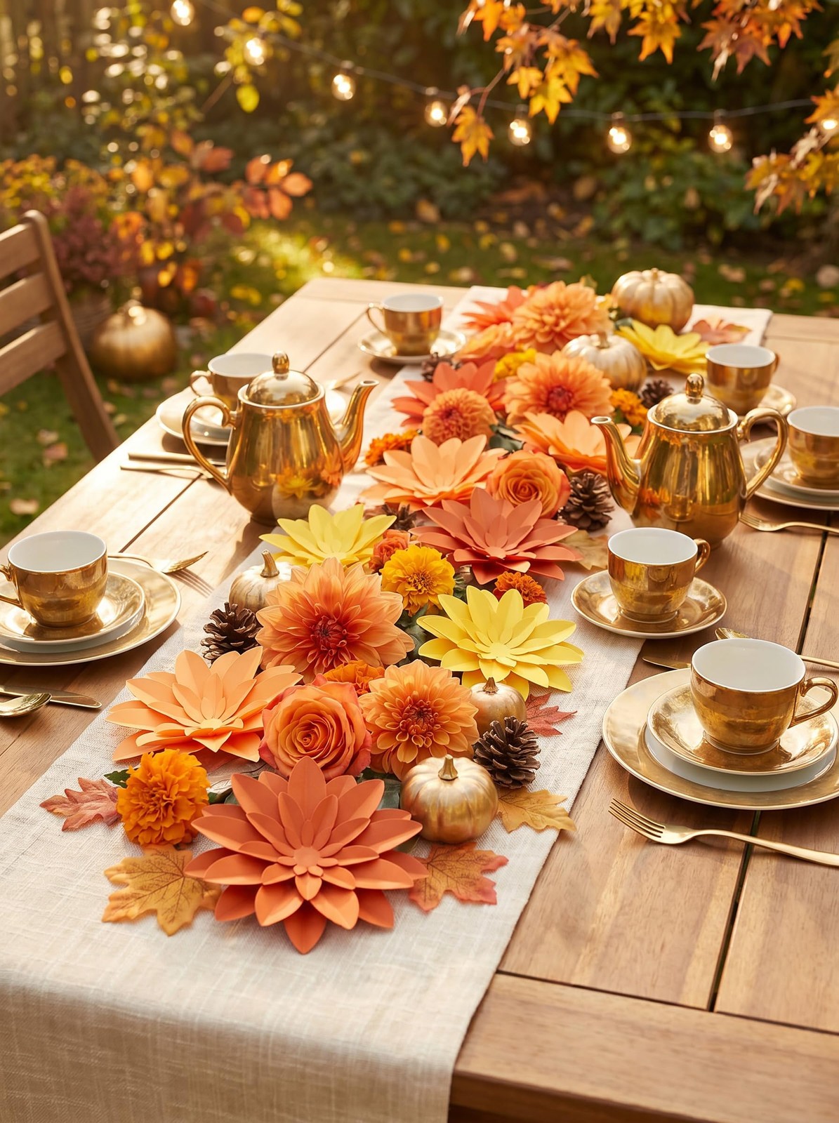 9 PCS Orange Paper Flowers Fall Thanksgiving Wall Backdrop Wedding Decor