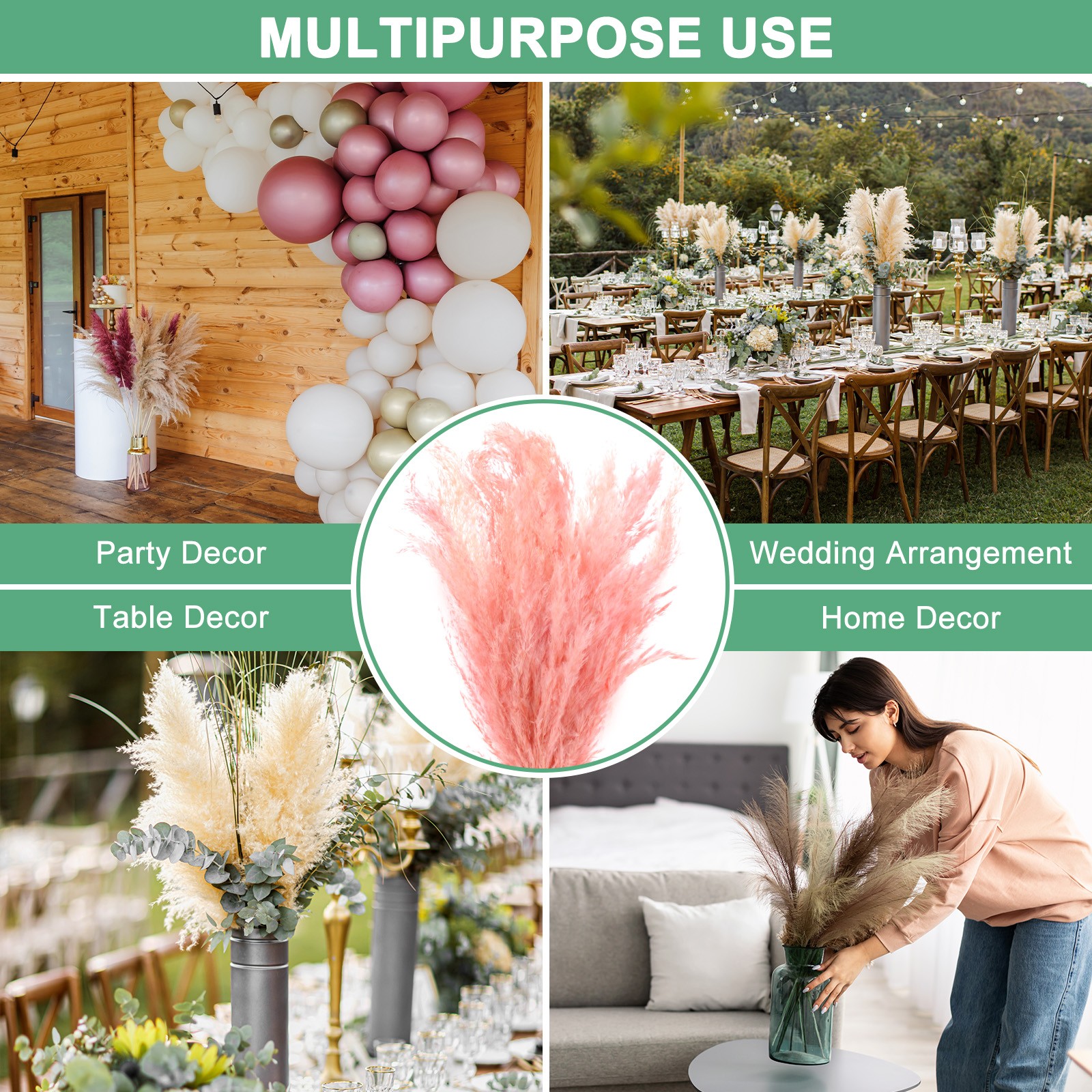 10-Pack Faux Pampas Grass 18 Inch for Home Decor/Wedding [Pink]