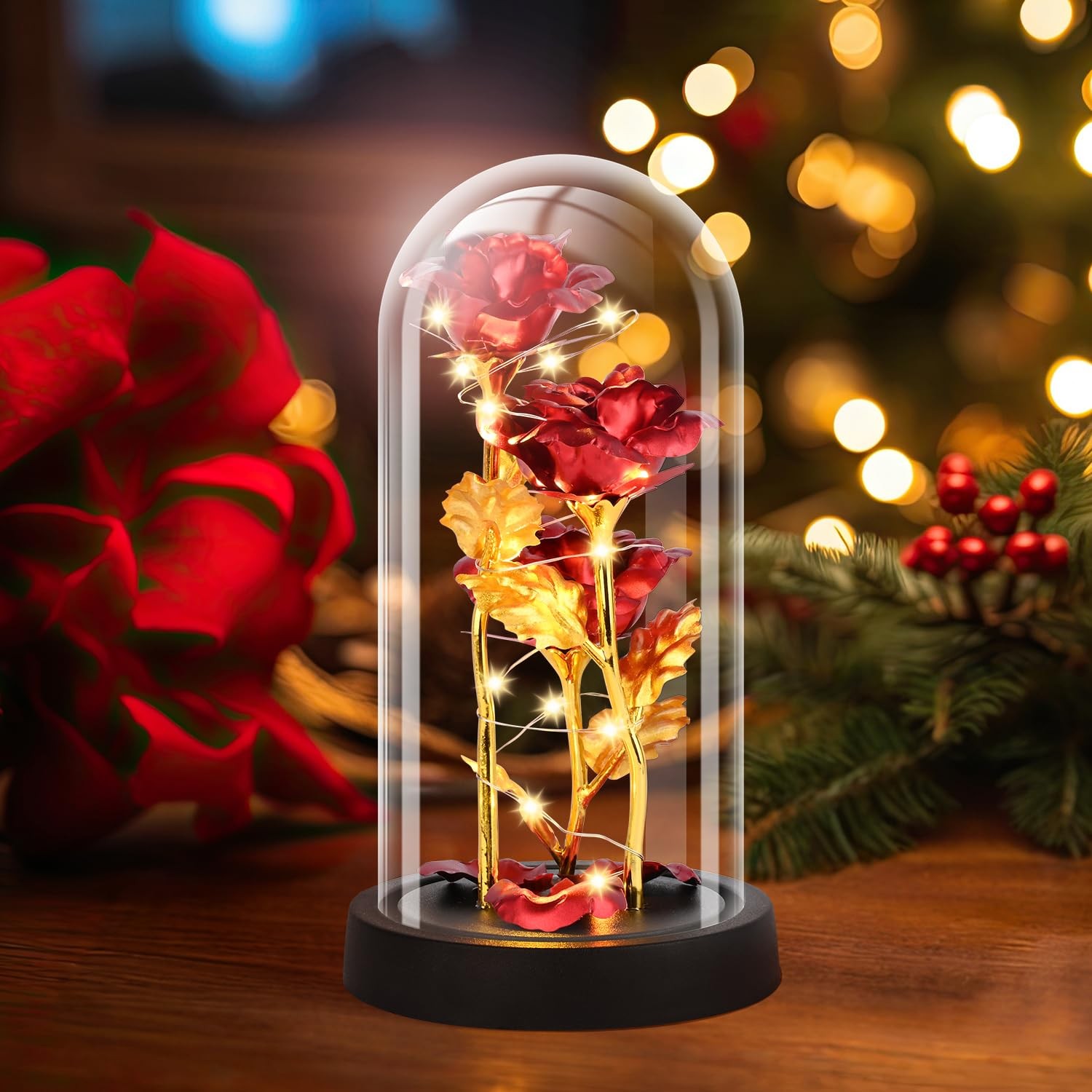Gifts for Mom,Womens Gift for Mothers Day Birthday Light Up Rose in A Glass Dome
