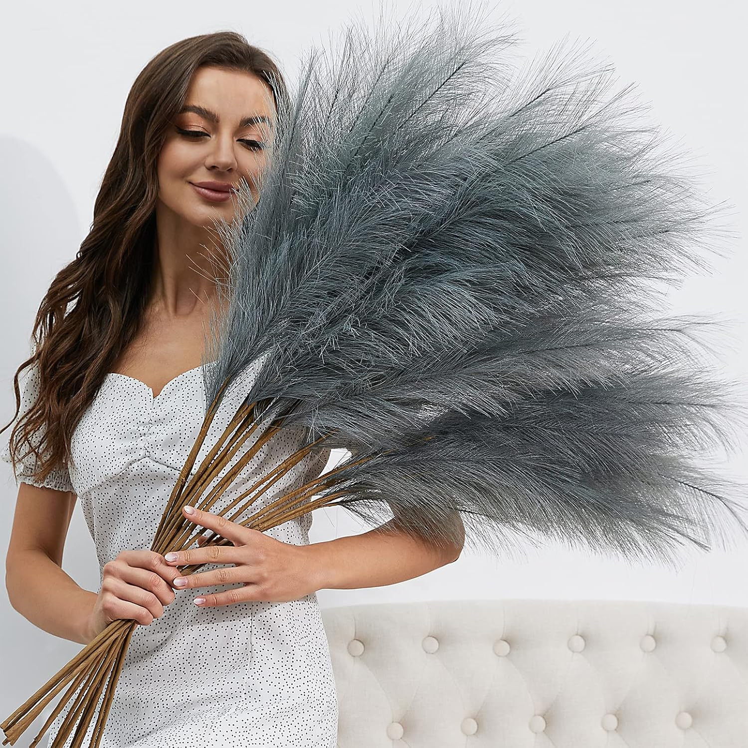 FOTEEWL 8 PCS Faux Pampas Grass Decor 38″/3.1FT Tall Fake Pompas Floral Large Ar