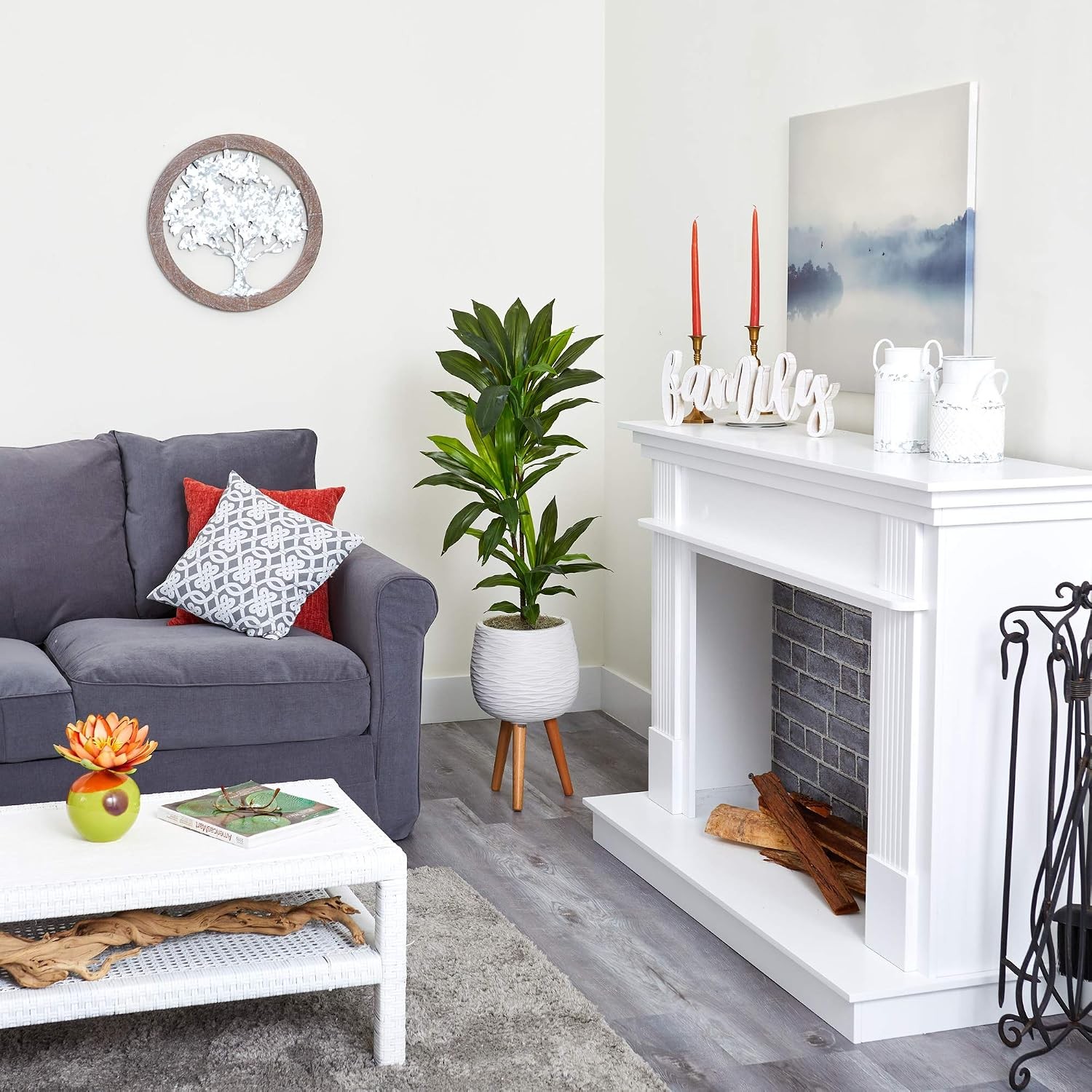 46in. Dracaena Artificial Plant in White Planter with Stand (Real Touch)