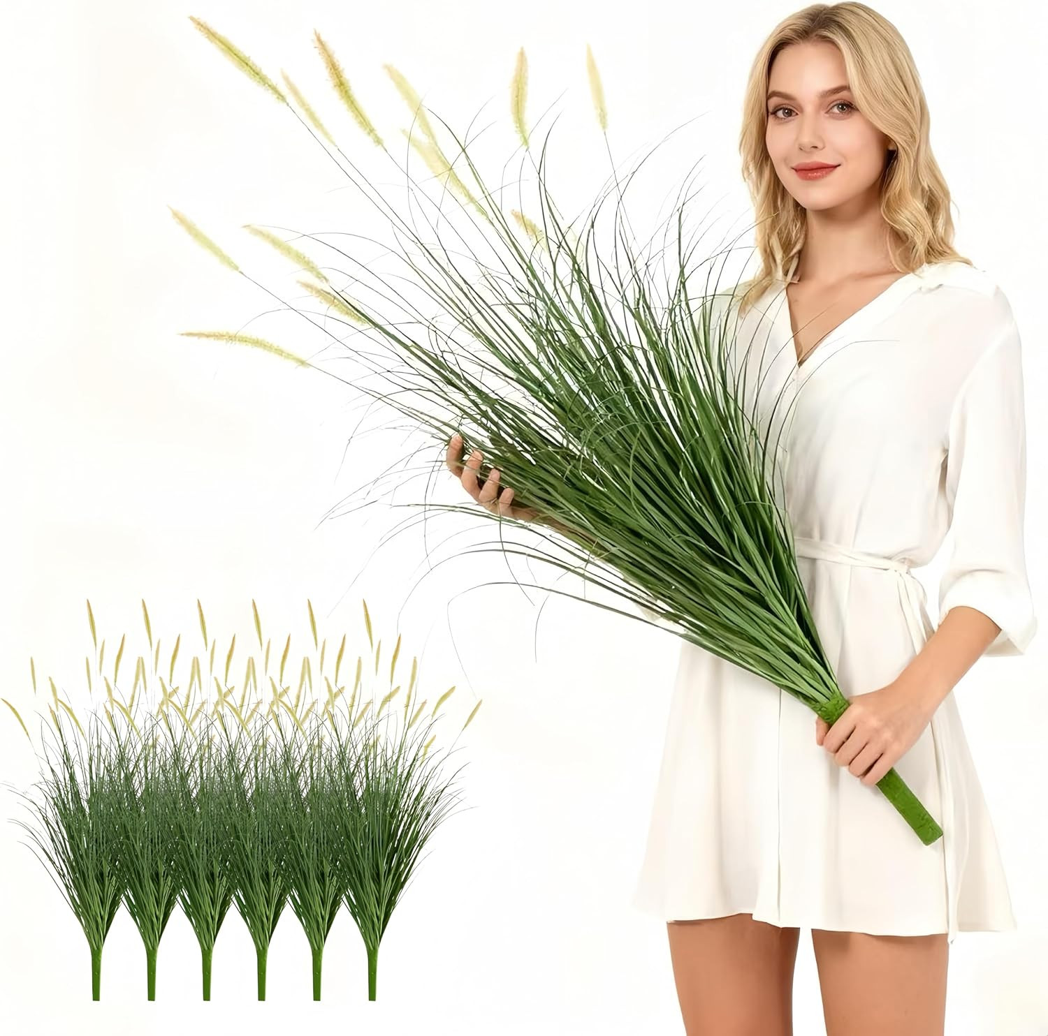 39″ Lush Artificial Reed Grass with Dogtail Flowers – 6Pcs Pink Decor