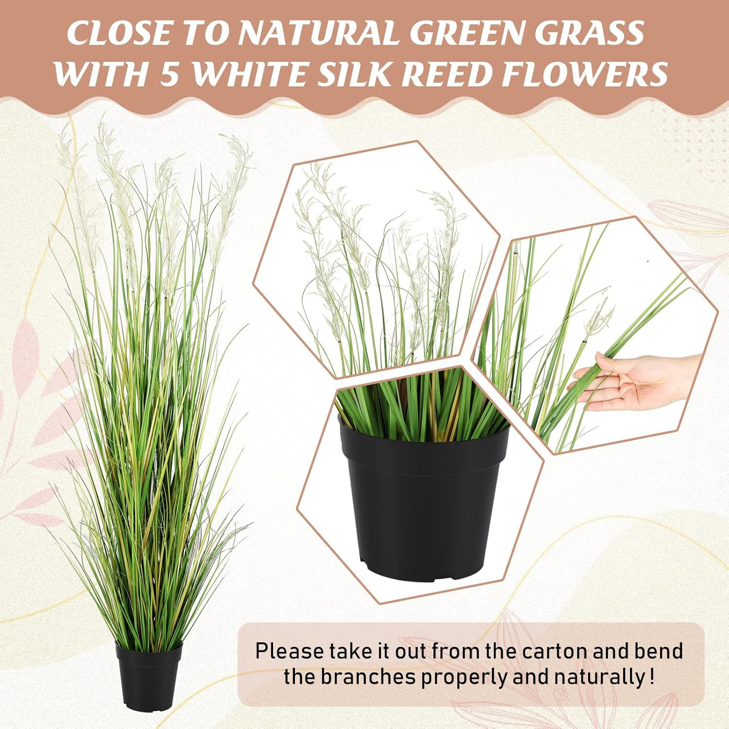 5 Ft Tall Artificial Grass Plants – Potted Faux Pampas for Home Decor (2 Pcs)