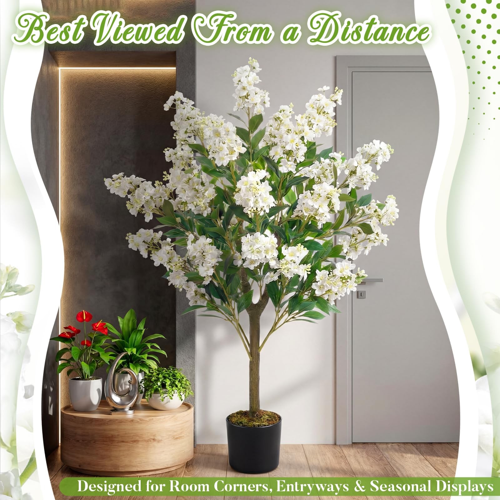1 Pack 3.5 ft Artificial White Crape Myrtle Tree Plant, 42 Inch Faux Blooming…