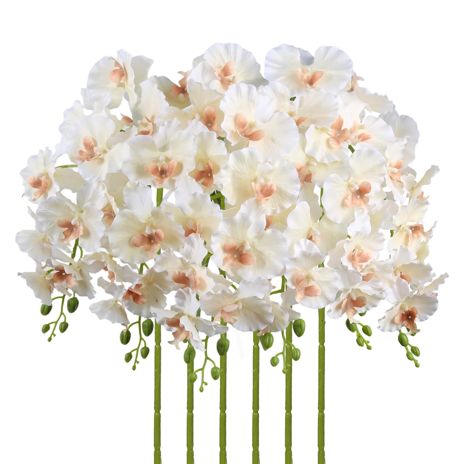 6PCS Champagne Orchids Artificial Flowers 36″ Artificial Silk Phalaenopsis Fl…